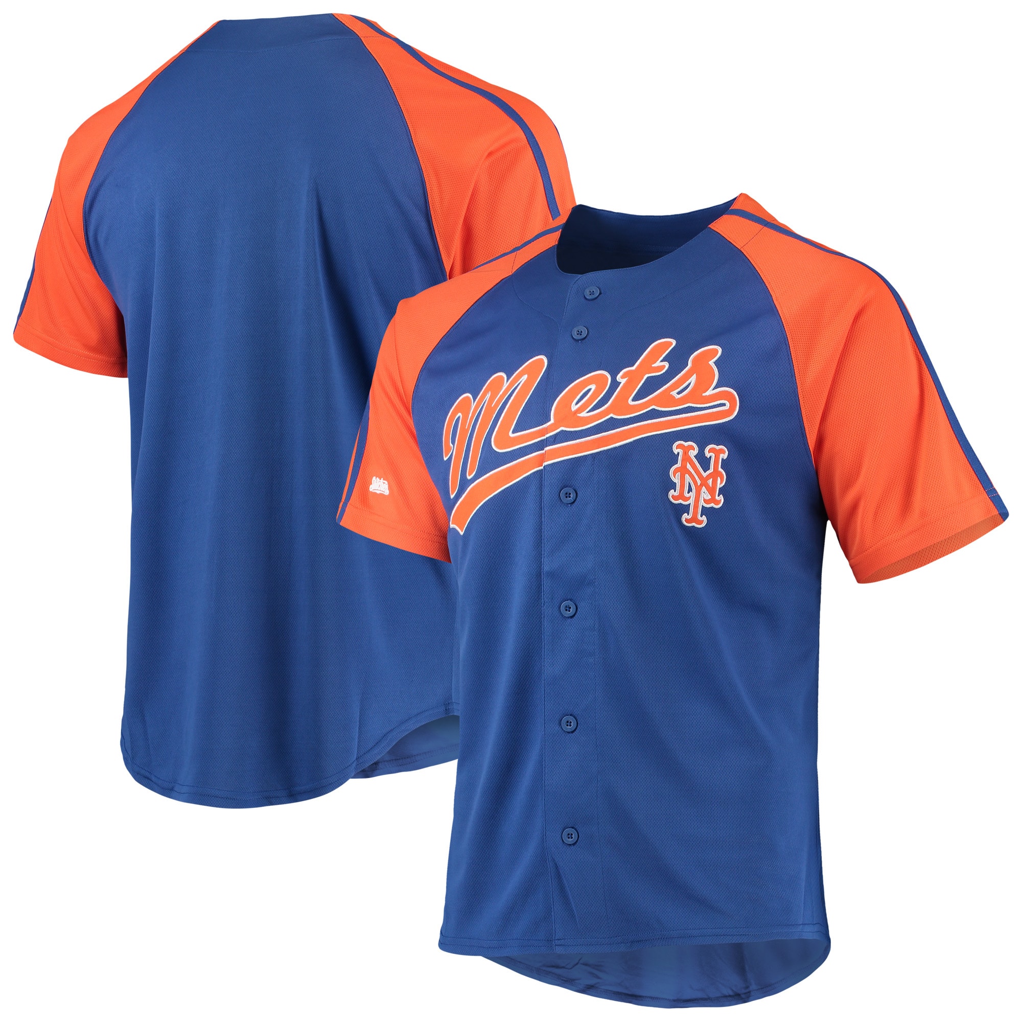 New York Mets Stitches Button-Down Raglan Replica Jersey - Royal - vstockx