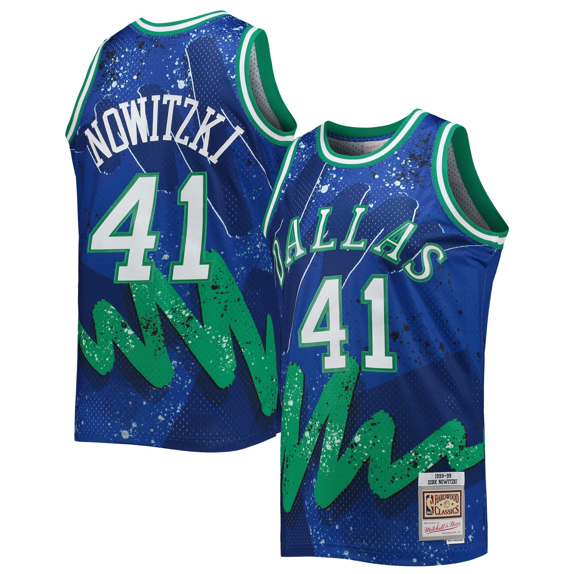 Dirk Nowitzki Dallas Mavericks Mitchell & Ness Hardwood Classics 1998/99 Hyper Hoops Swingman Jersey - Blue - vstockx