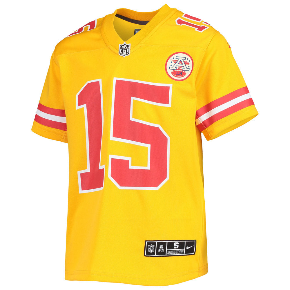 Youth Kansas City Chiefs Patrick Mahomes Inverted Team Game Jersey Gold - vstockx