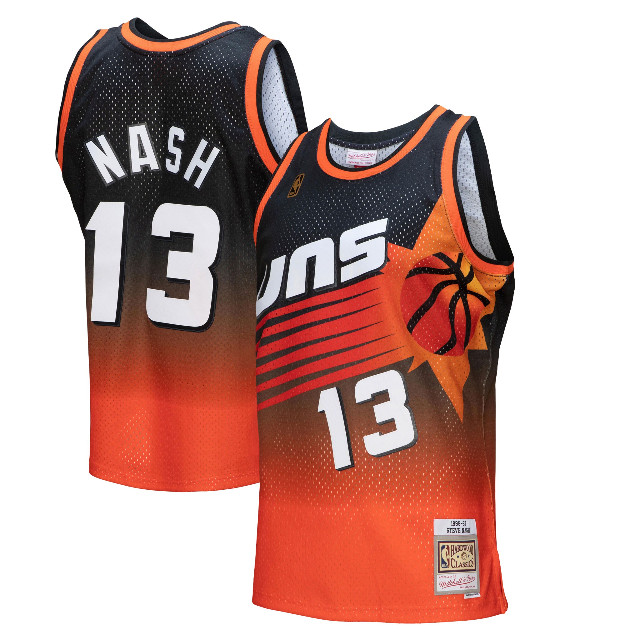 Steve Nash Phoenix Suns Mitchell & Ness 1996/97 Hardwood Classics Fadeaway Swingman Player Jersey - Orange/Black - vstockx
