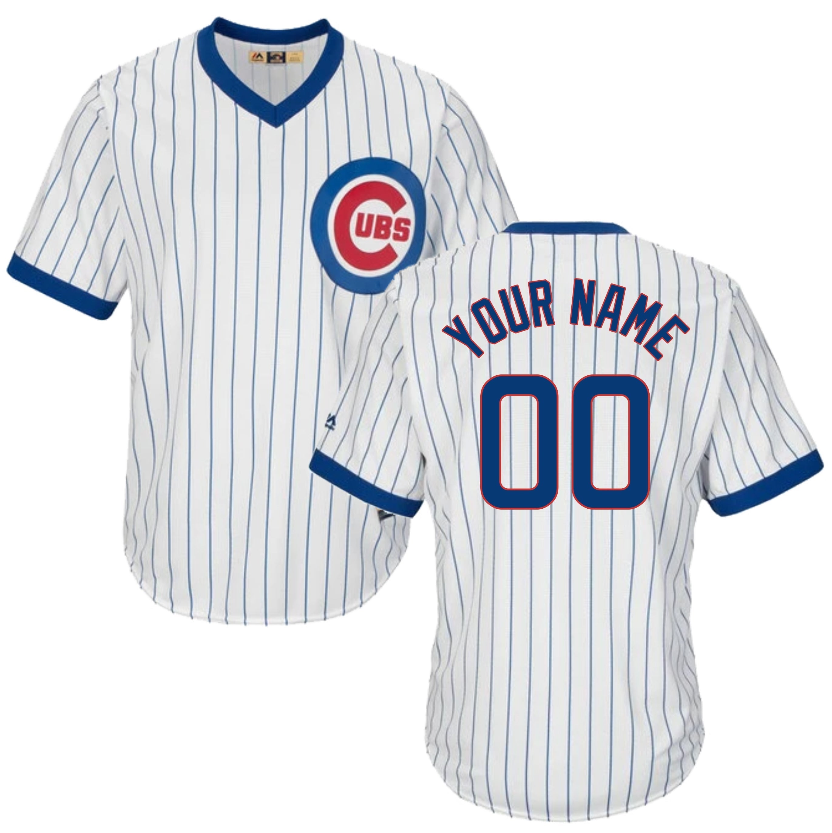 Custom Chicago Cubs Cooperstown White Pinstripe V-Neck Home Men's Jersey - vstockx