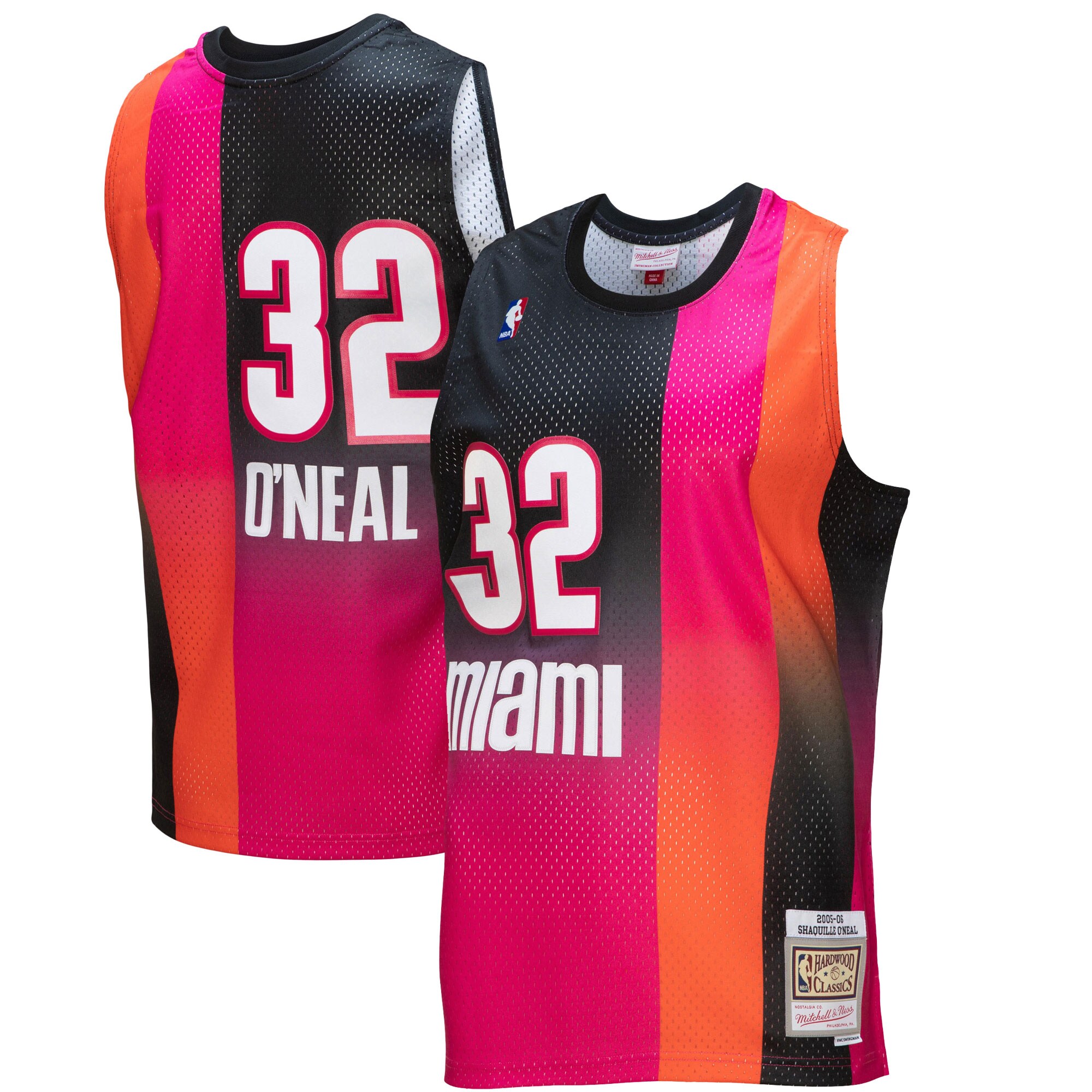 Shaquille O'Neal Miami Heat Mitchell & Ness 2005/06 Hardwood Classics Fadeaway Swingman Player Jersey - Pink/Black - vstockx