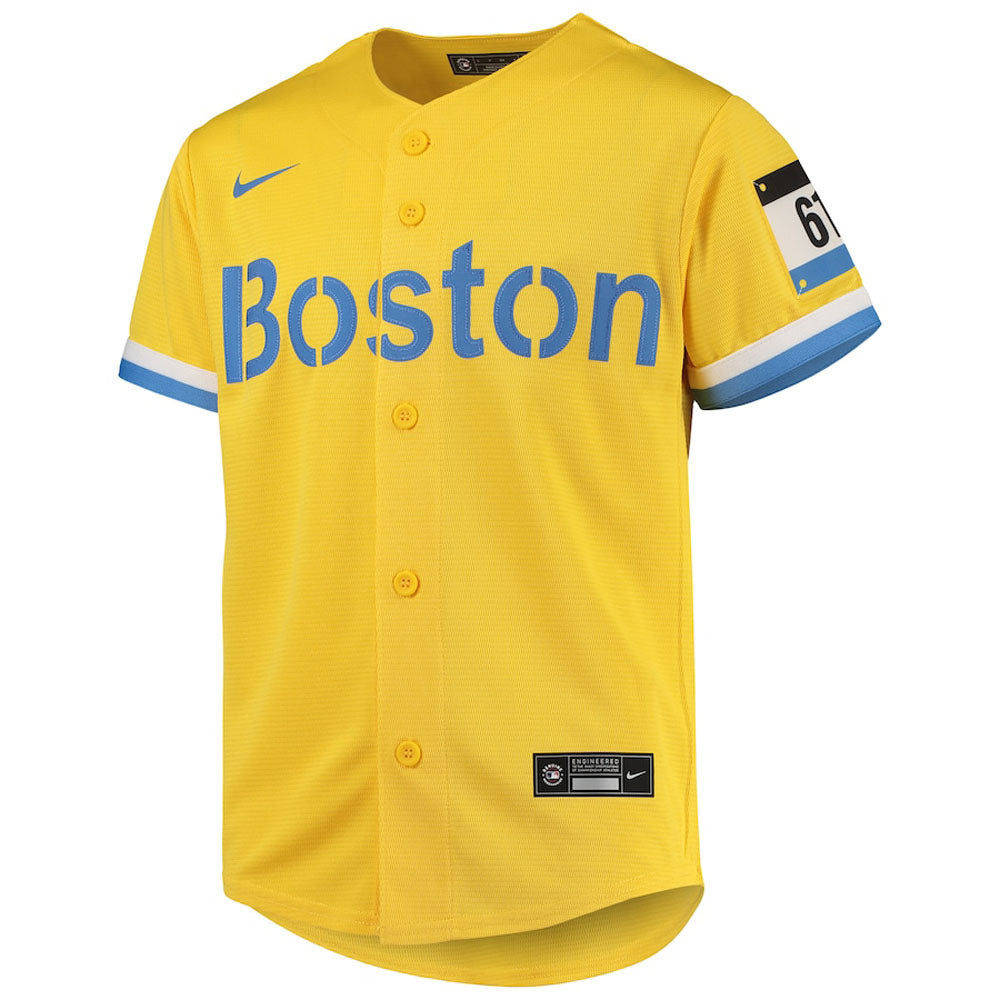 Youth Boston Red Sox Enrique Hernandez City Connect Replica Jersey - Gold - vstockx
