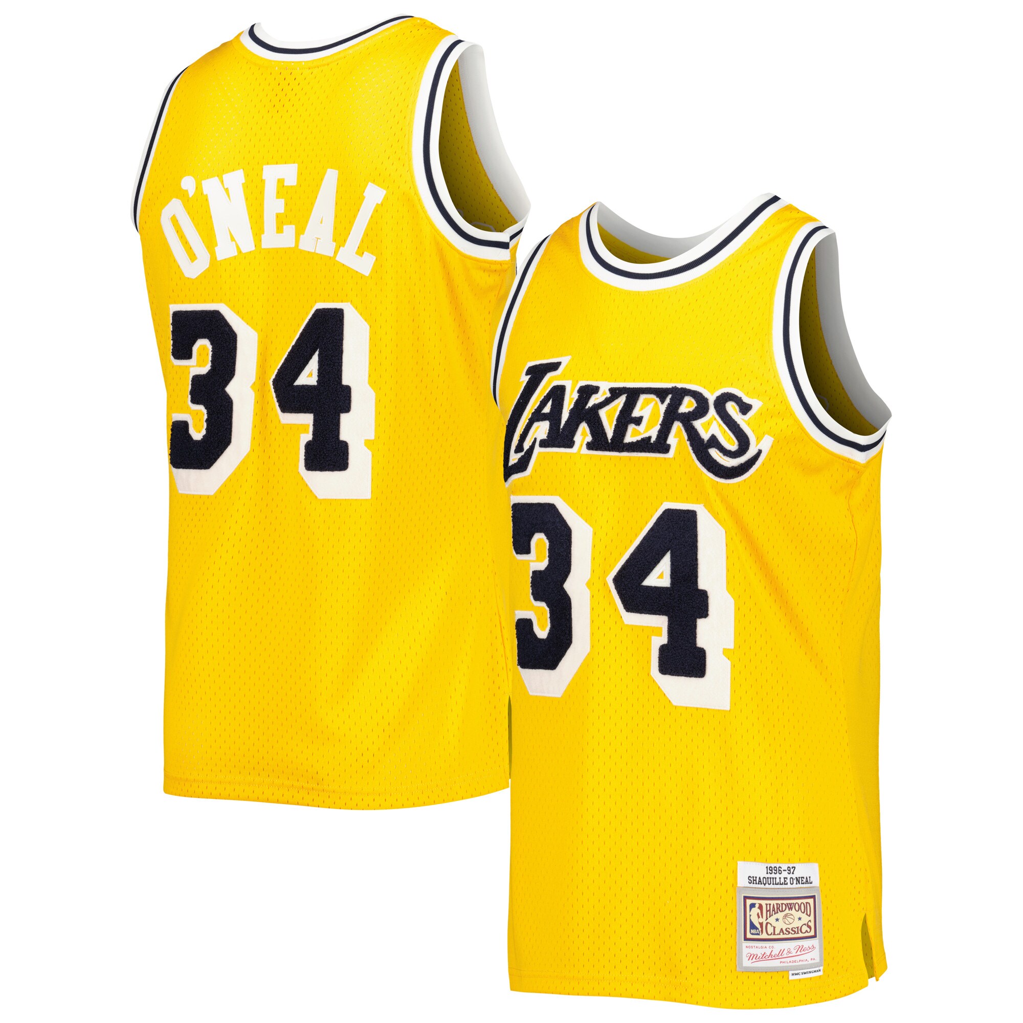 Shaquille O'Neal Los Angeles Lakers Mitchell & Ness Hardwood Classics Off-Court Swingman Jersey - Yellow - vstockx