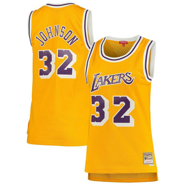 Women's Los Angeles Lakers Magic Johnson 1984-85 Hardwood Classic Jersey - Gold - vstockx