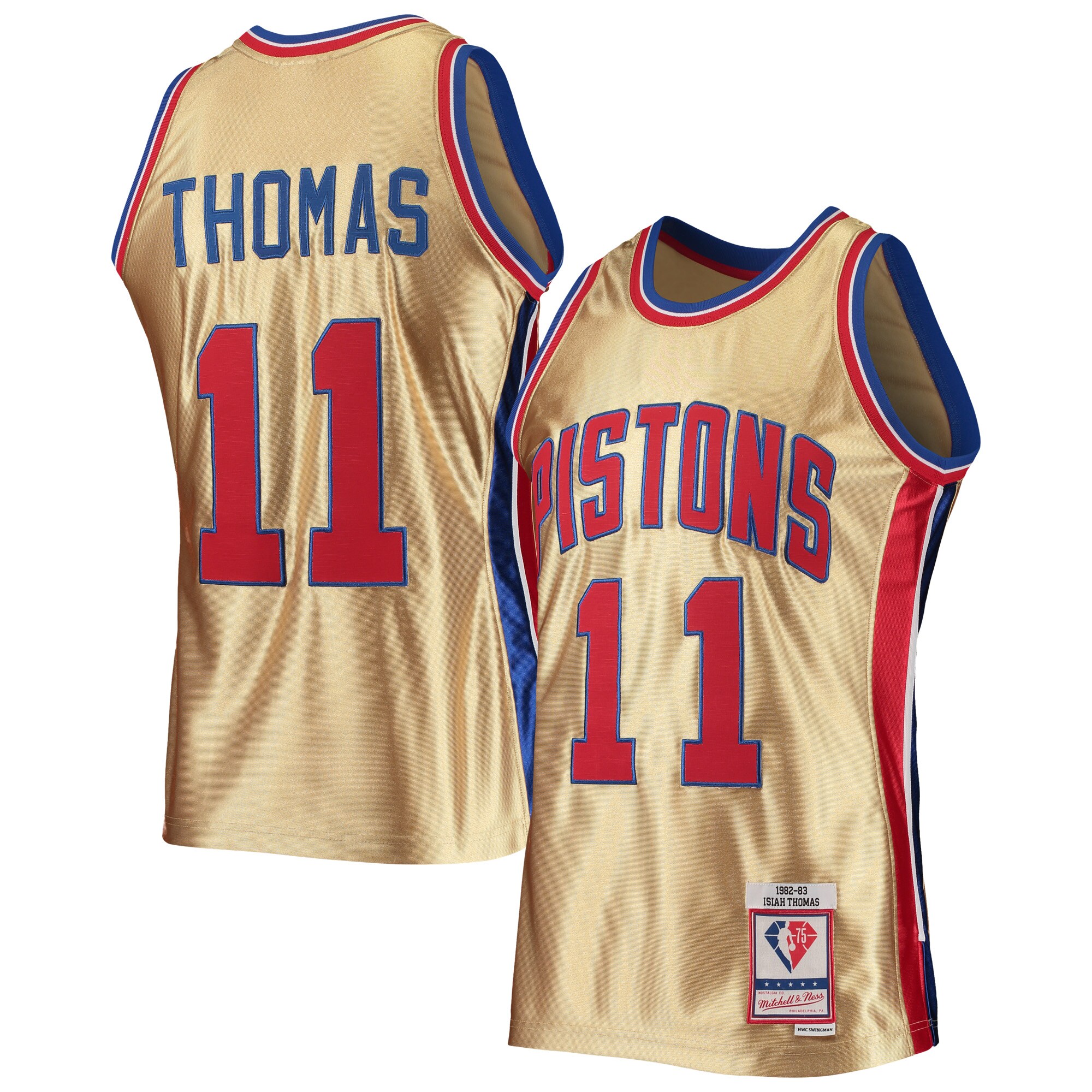 Isaiah Thomas Detroit Pistons Mitchell & Ness 75th Anniversary 1982/83 Hardwood Classics Swingman Jersey - Gold - vstockx