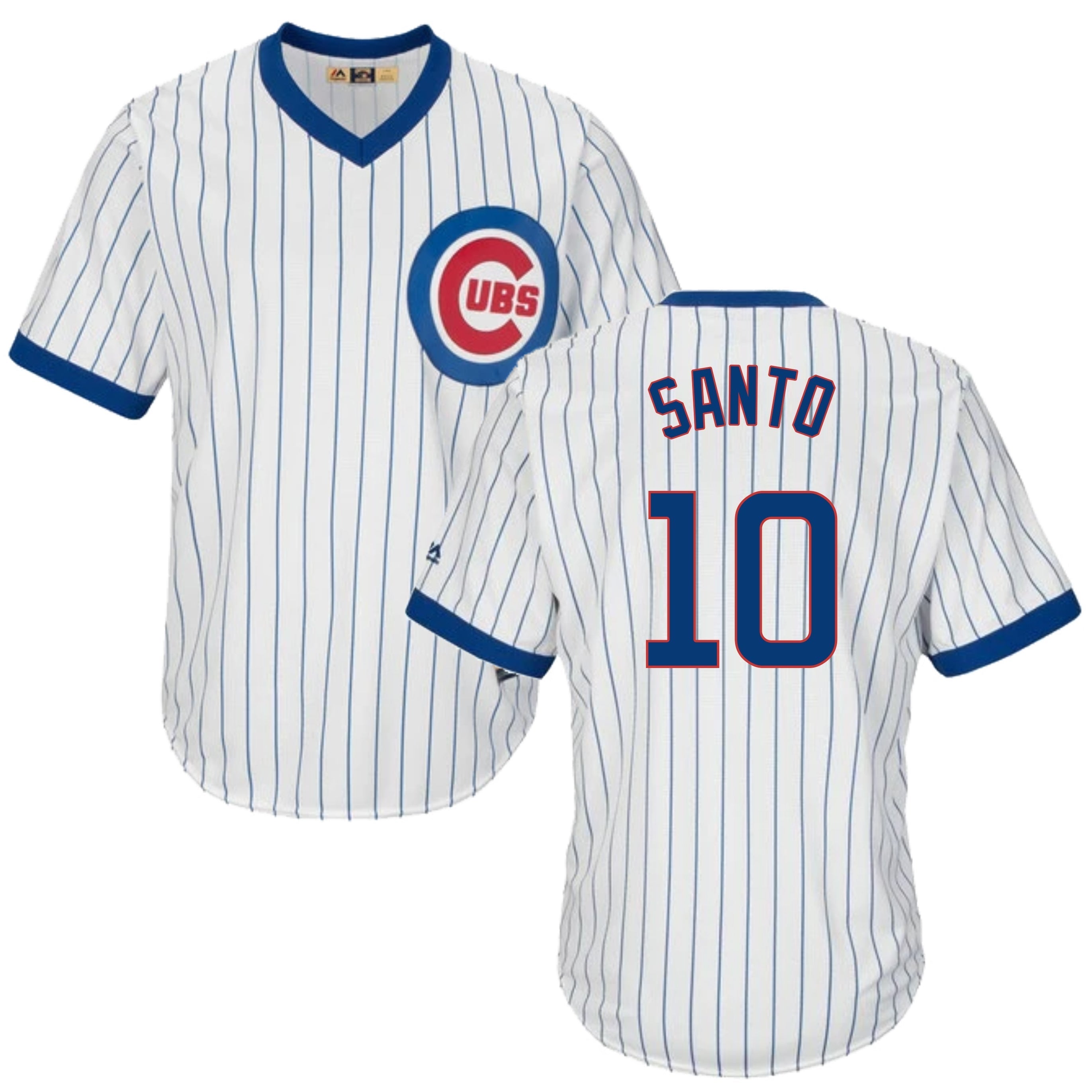 Ron Santo Chicago Cubs Cooperstown White Pinstripe V-Neck Home Men's Jersey - vstockx