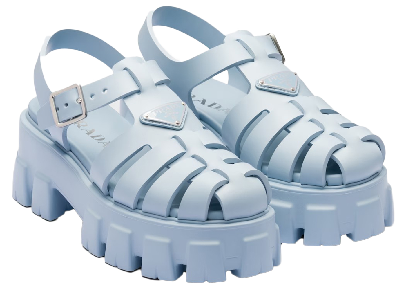 Prada Monolith Foam Rubber 55mm Sandals Light Blue - vstockx
