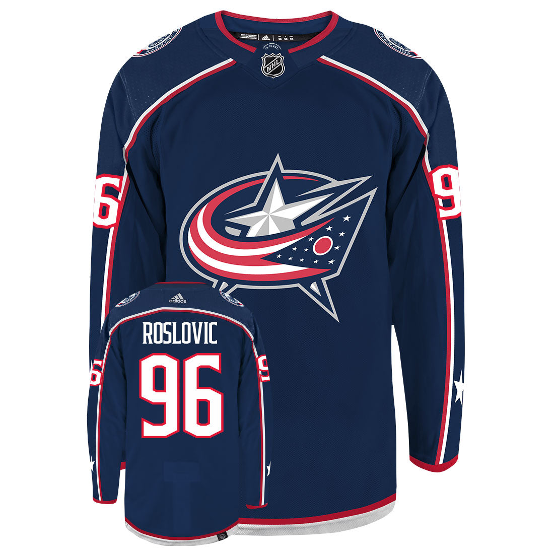 Jack Roslovic Columbus Blue Jackets Adidas Primegreen Authentic NHL Hockey Jersey - vstockx