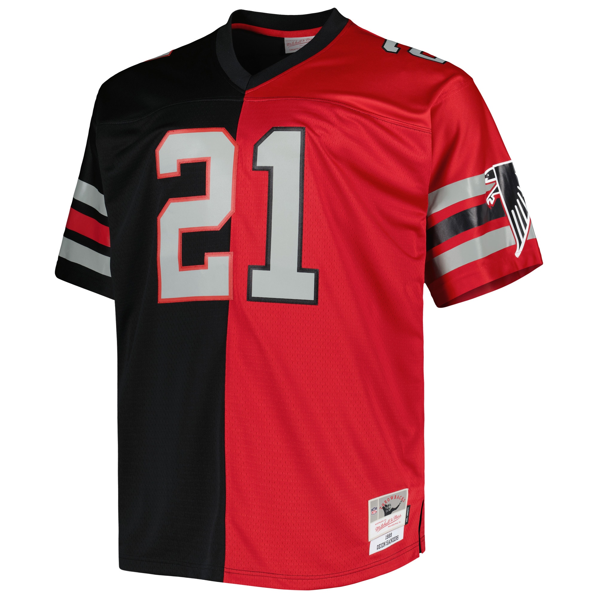 Deion Sanders Atlanta Falcons Mitchell & Ness Big & Tall Split Legacy Retired Player Replica Jersey - Black/Red - vstockx
