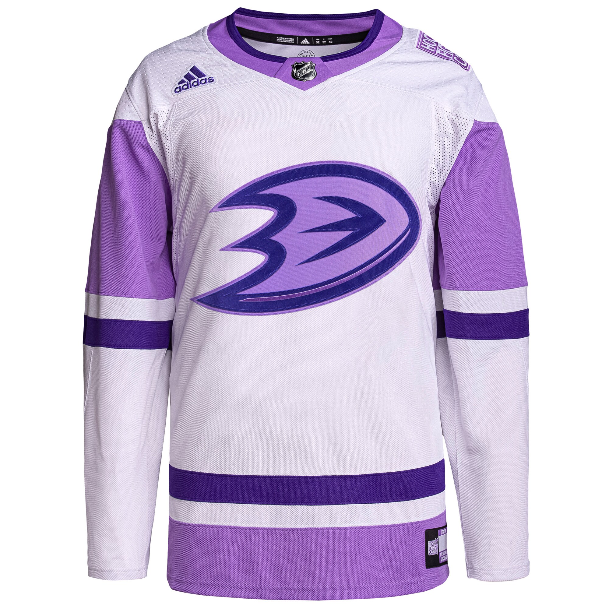 Anaheim Ducks adidas Hockey Fights Cancer Primegreen Authentic Blank Practice Jersey - White/Purple - vstockx