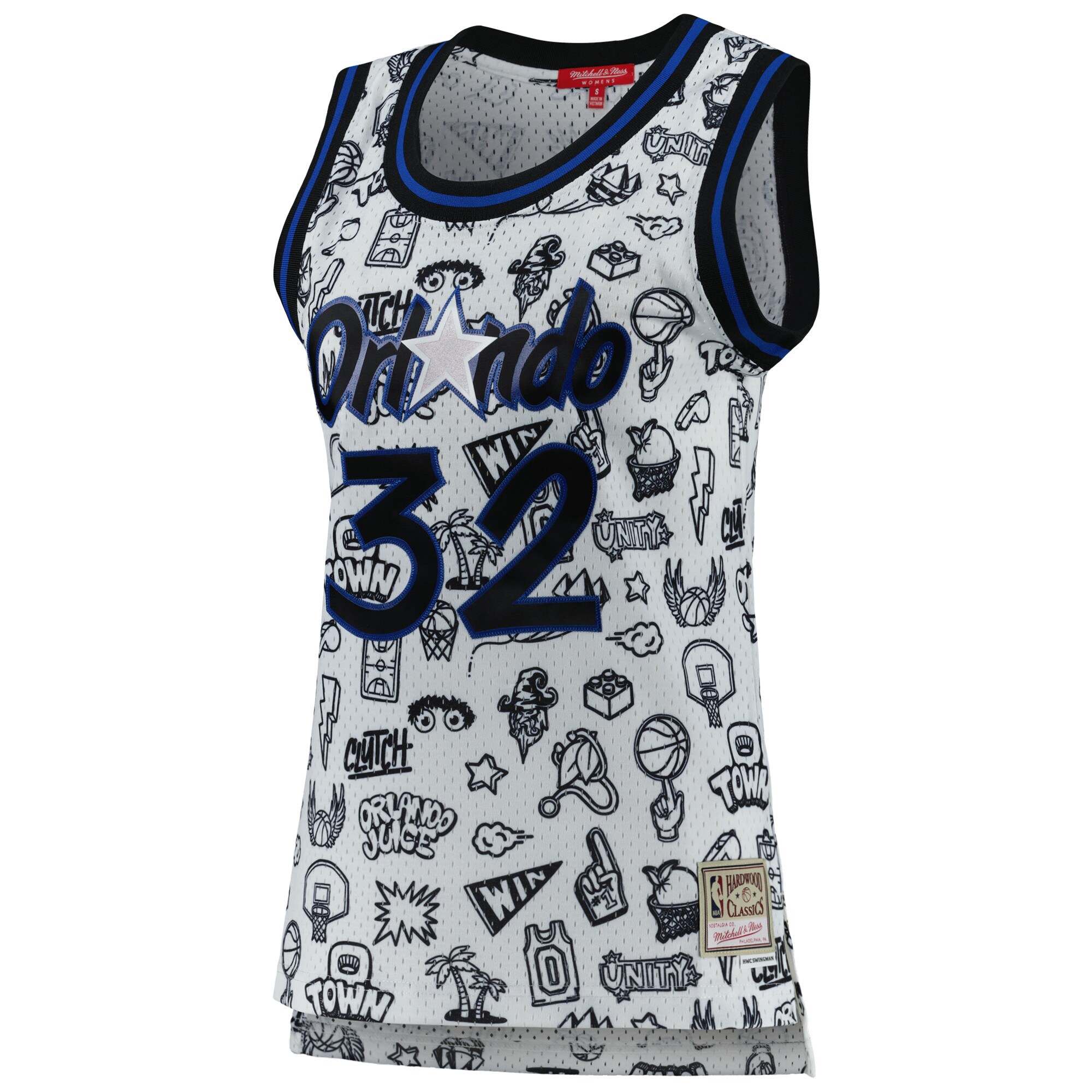 Shaquille O'Neal Orlando Magic Mitchell & Ness Women's 1994 Doodle Swingman Jersey - White - vstockx