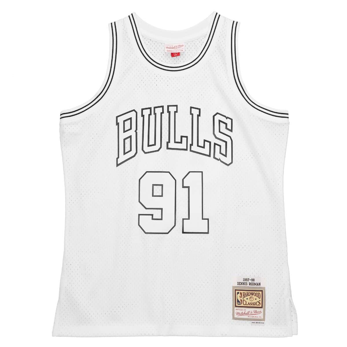 White Black Swingman Dennis Rodman Chicago Bulls 1997-98 Jersey - vstockx