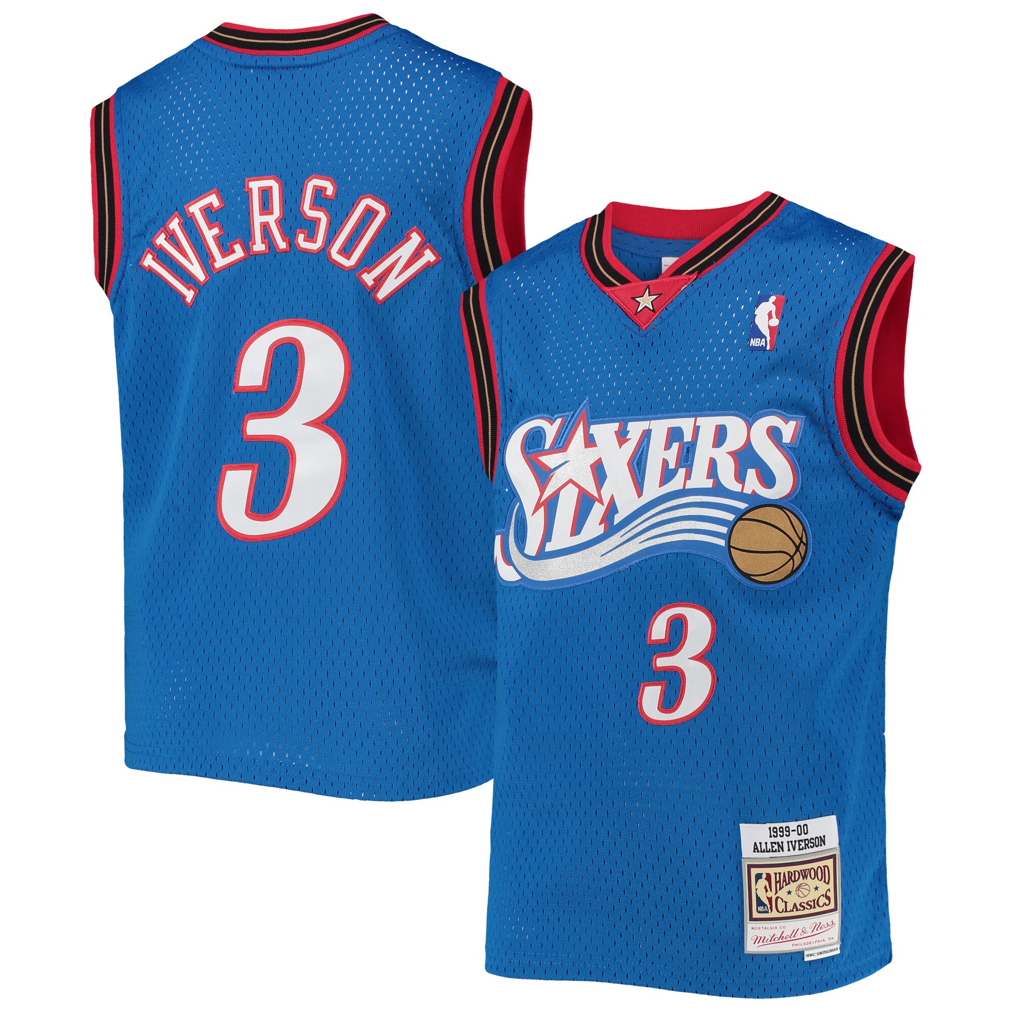 Allen Iverson Philadelphia 76ers Mitchell & Ness Youth 1999-00 Hardwood Classics Swingman Jersey - Royal - vstockx