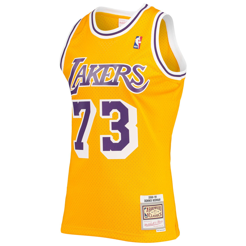 Men's Los Angeles Lakers Dennis Rodman Mitchell & Ness 1998-99 Hardwood Classics Gold Swingman Jersey - vstockx