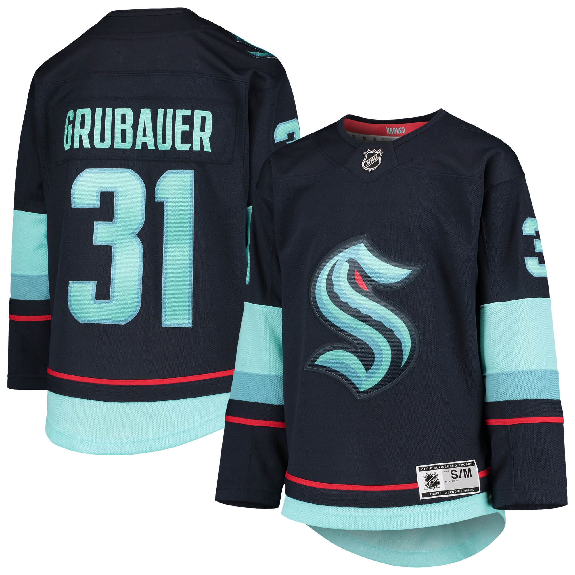 Philipp Grubauer Seattle Kraken Youth Home Premier Player Jersey - Deep Sea Blue - vstockx
