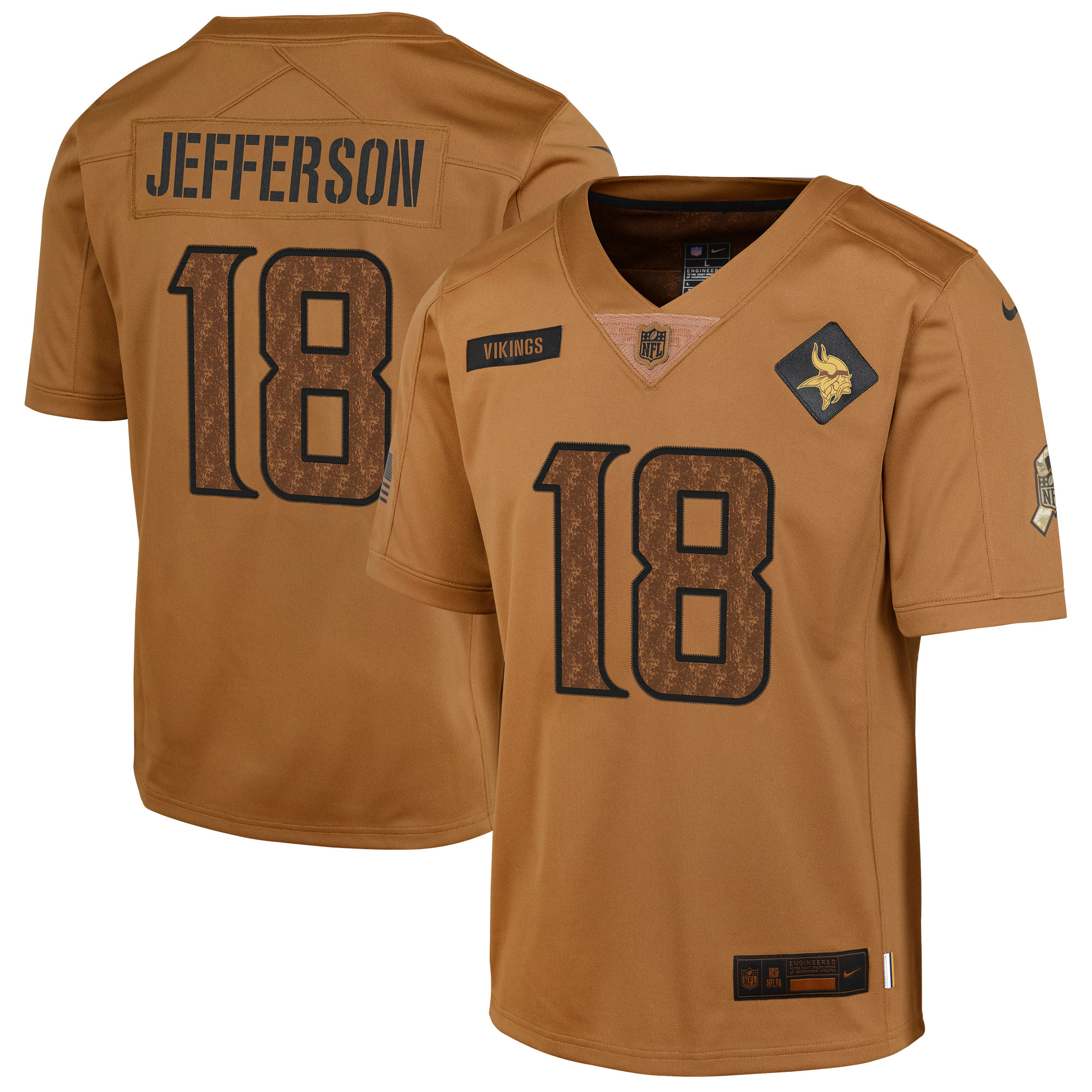 Justin Jefferson Minnesota Vikings Nike Youth 2023 Salute To Service Limited Jersey - Brown - vstockx