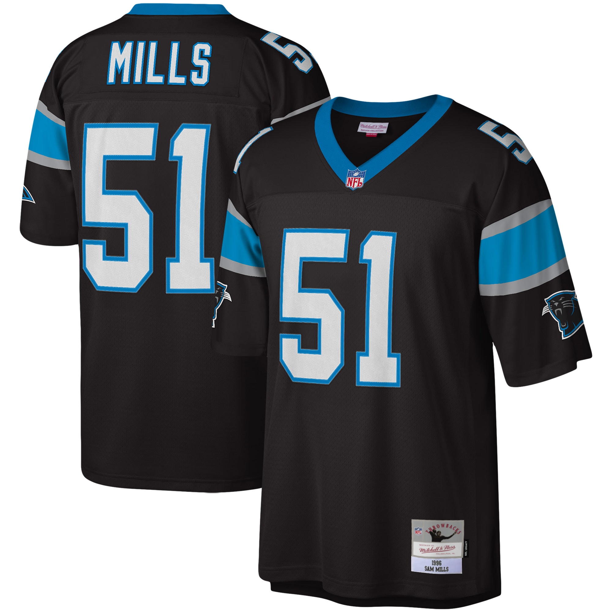 Sam Mills Carolina Panthers Mitchell & Ness Legacy Replica Jersey - Black - vstockx