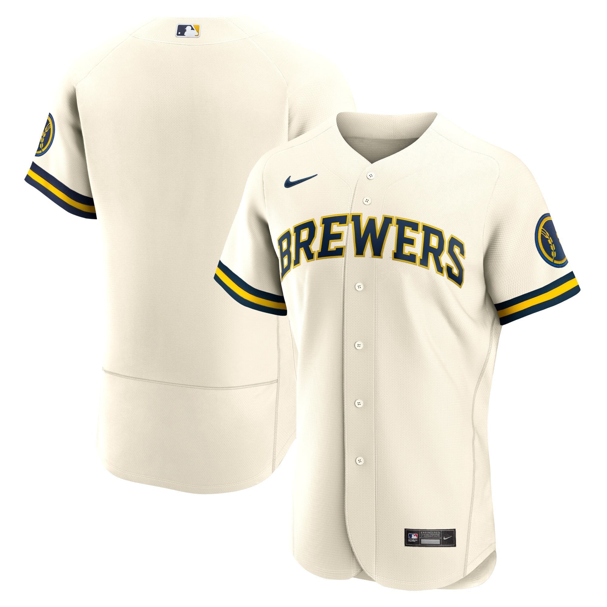 Men's Nike Cream Milwaukee Brewers Home Authentic Team Logo Jersey - vstockx