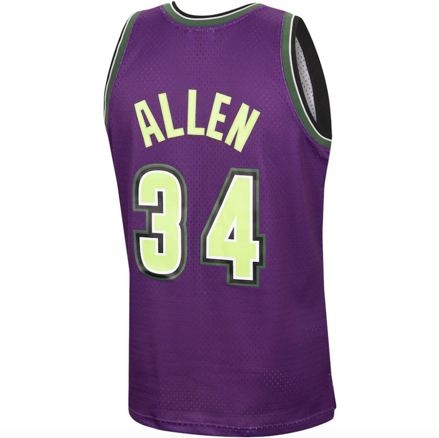 Men's Ray Allen Milwaukee Bucks Mitchell & Ness 1996-97 Hardwood Classics Reload Swingman Jersey - Purple - vstockx