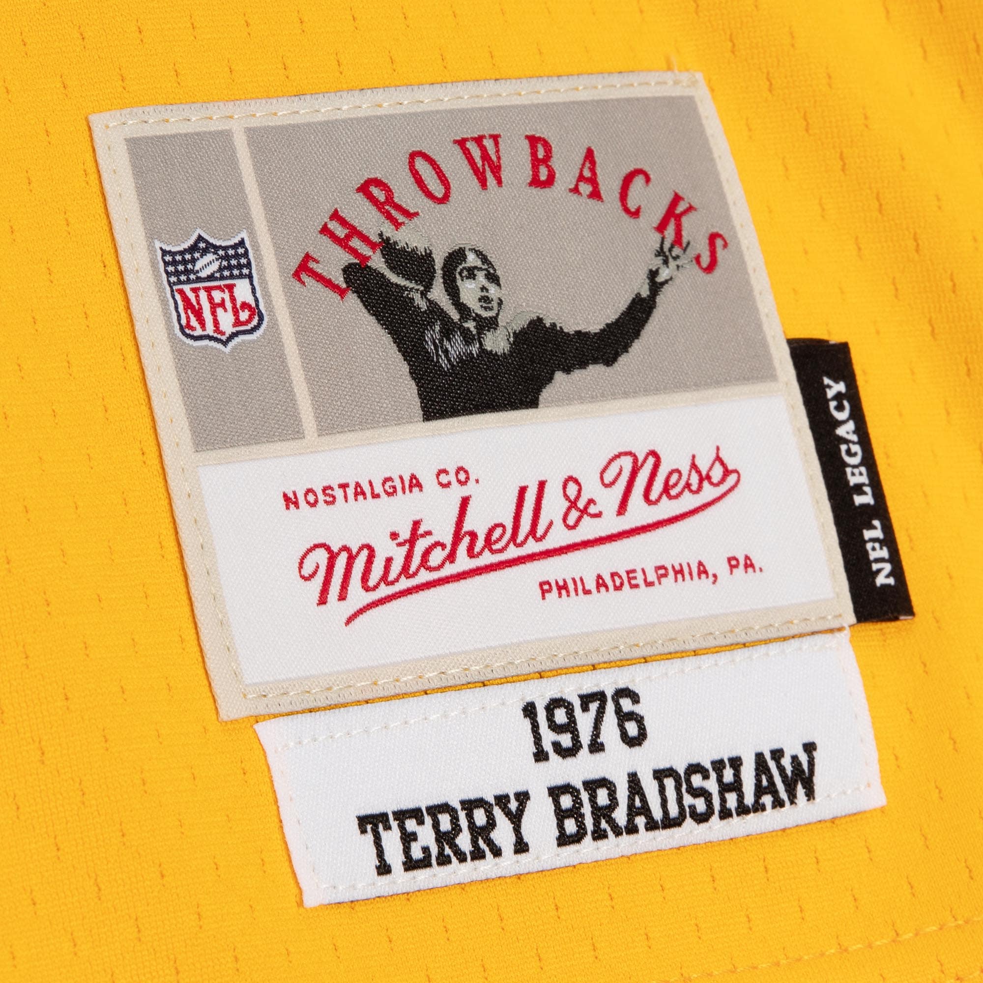 Terry Bradshaw Pittsburgh Steelers Mitchell & Ness 1976 Split Legacy Replica Jersey - Black/Gold - vstockx