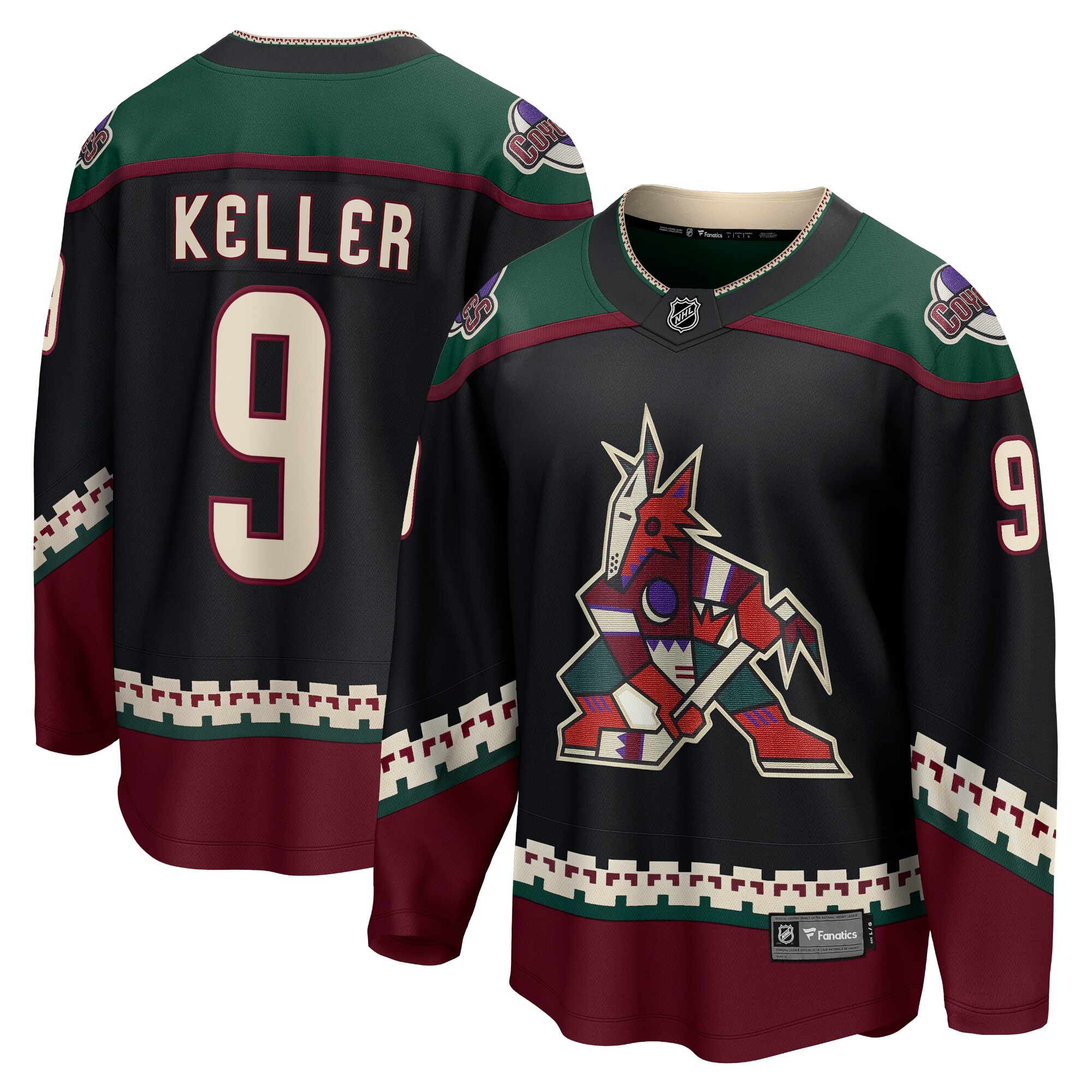 Clayton Keller Arizona Coyotes Fanatics Branded Home Premier Breakaway Player Jersey - Black - vstockx
