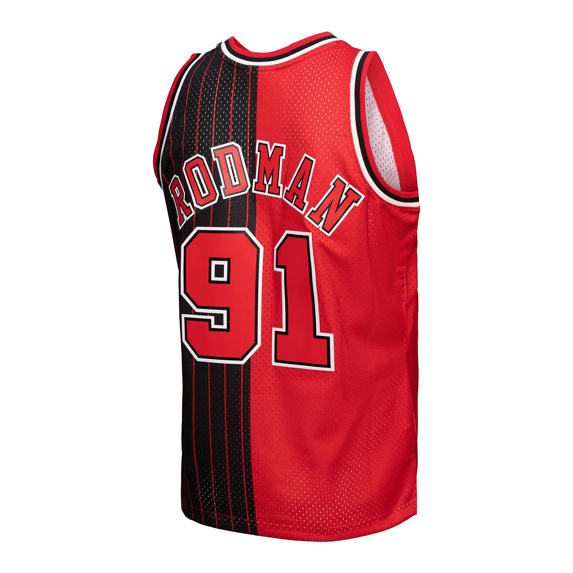 Dennis Rodman Chicago Bulls Mitchell & Ness Big & Tall Hardwood Classics 1995/96 Split Swingman Jersey - Red/Black - vstockx