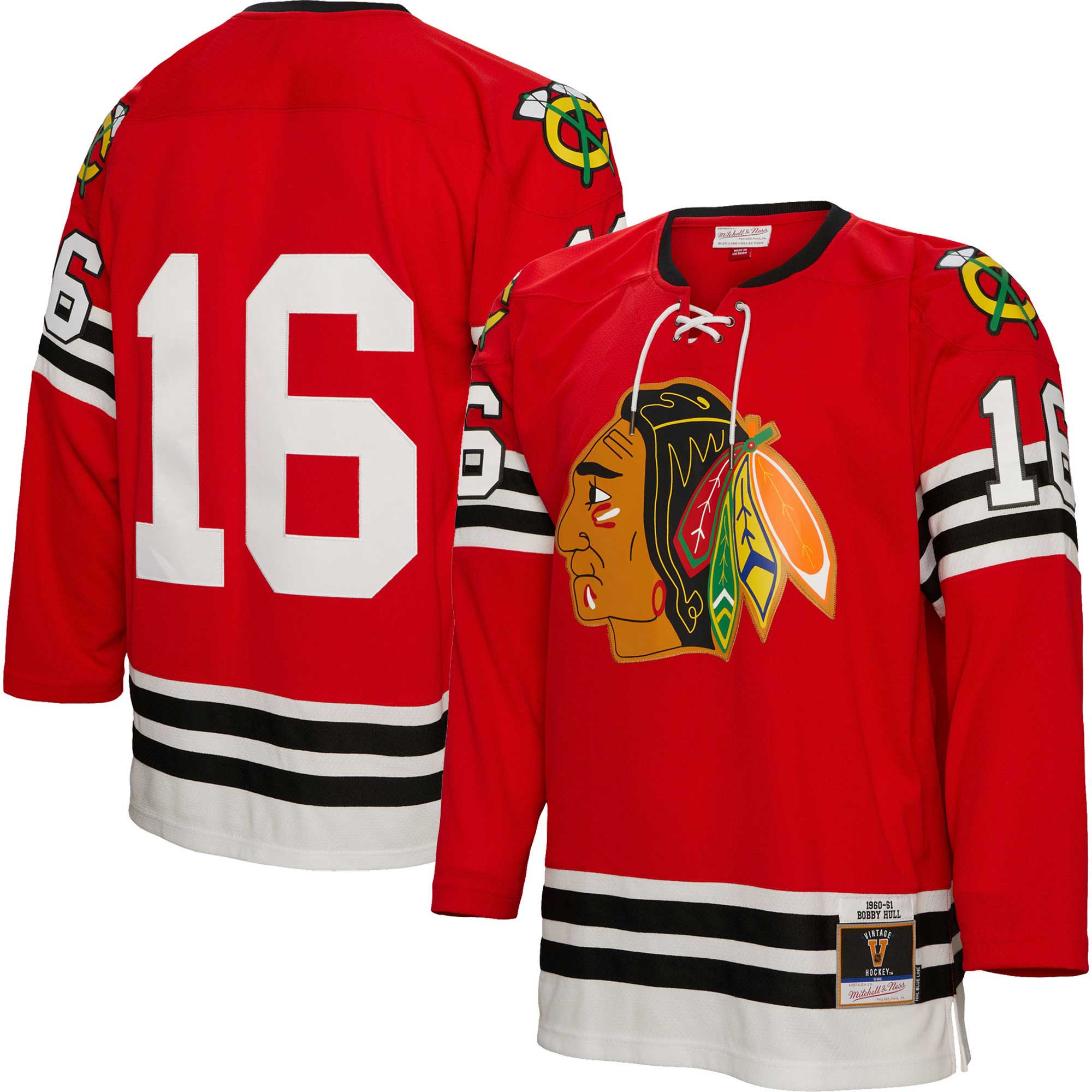 Bobby Hull Chicago Blackhawks Mitchell & Ness 1960/61 Blue Line Player Jersey - Red - vstockx