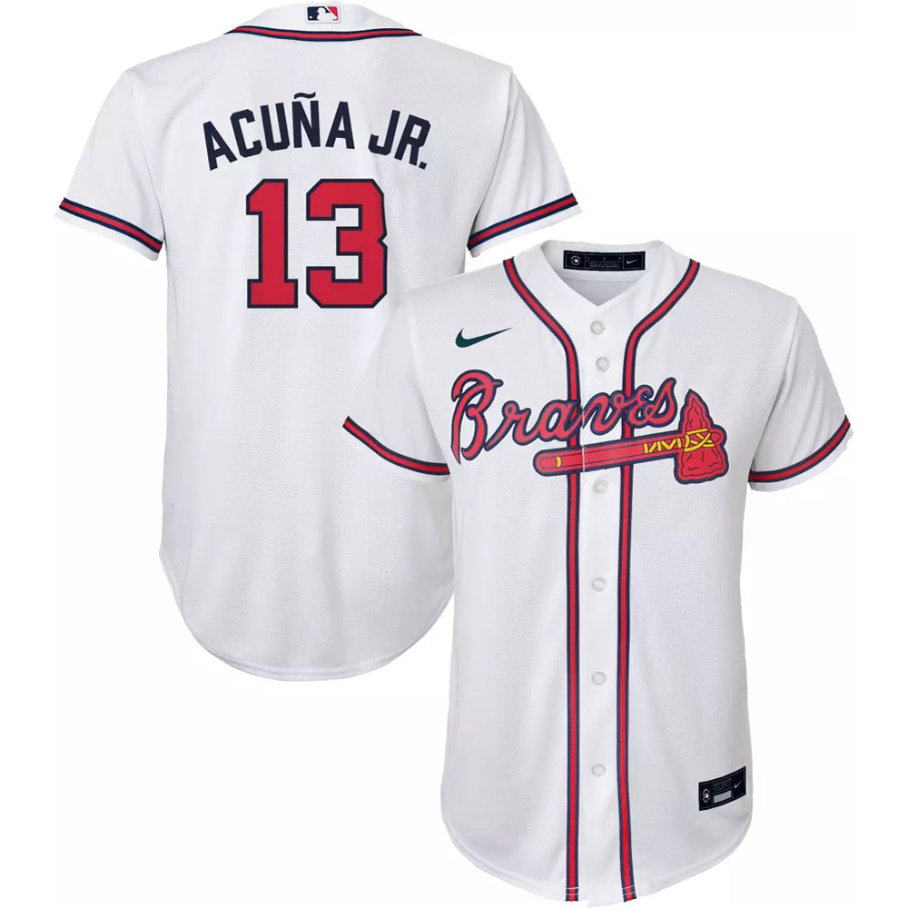 Youth Atlanta Braves Ronald Acuna Cool Base Replica Jersey White - vstockx
