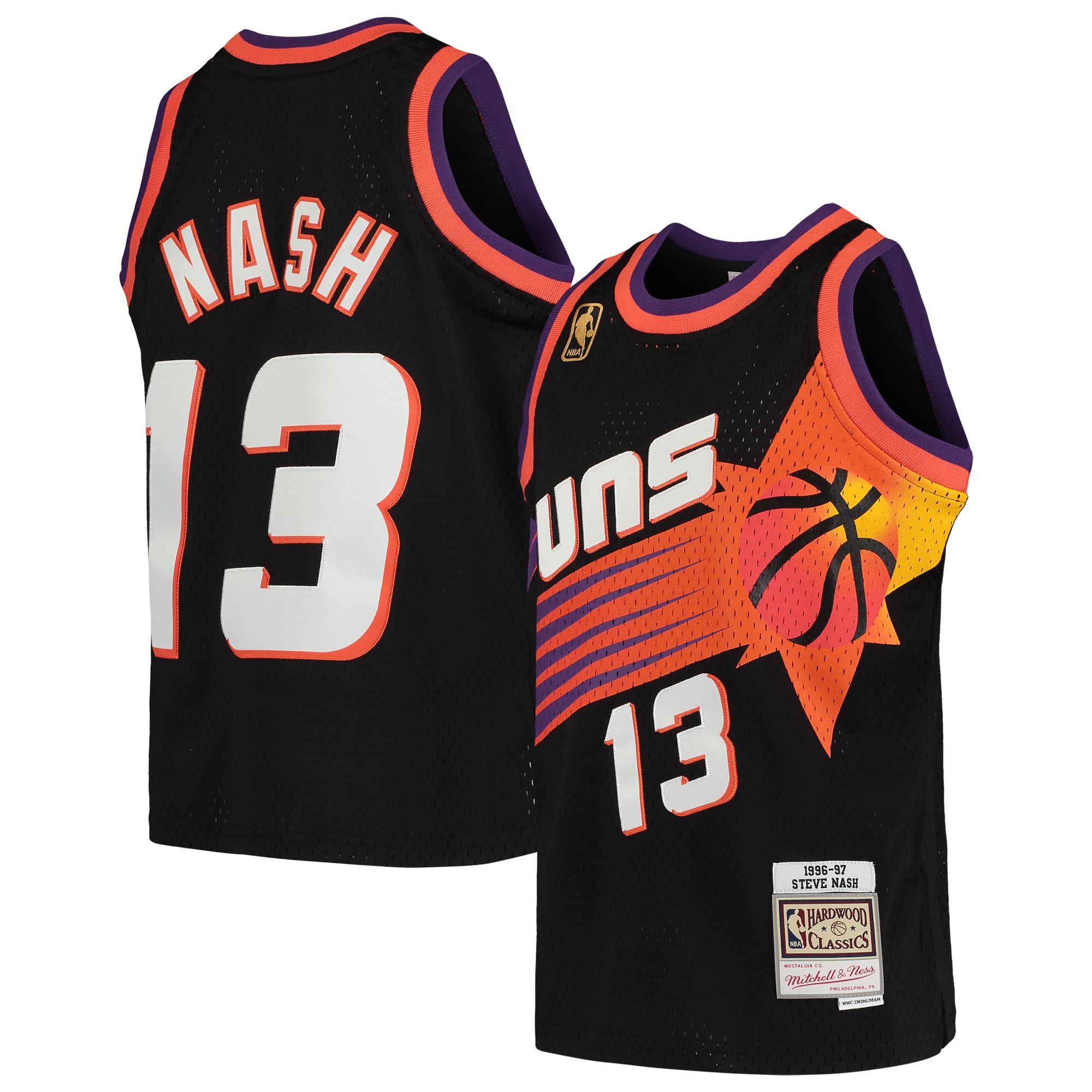 Steve Nash Phoenix Suns Mitchell & Ness Youth 1996-97 Hardwood Classics Swingman Throwback Jersey - Black - vstockx