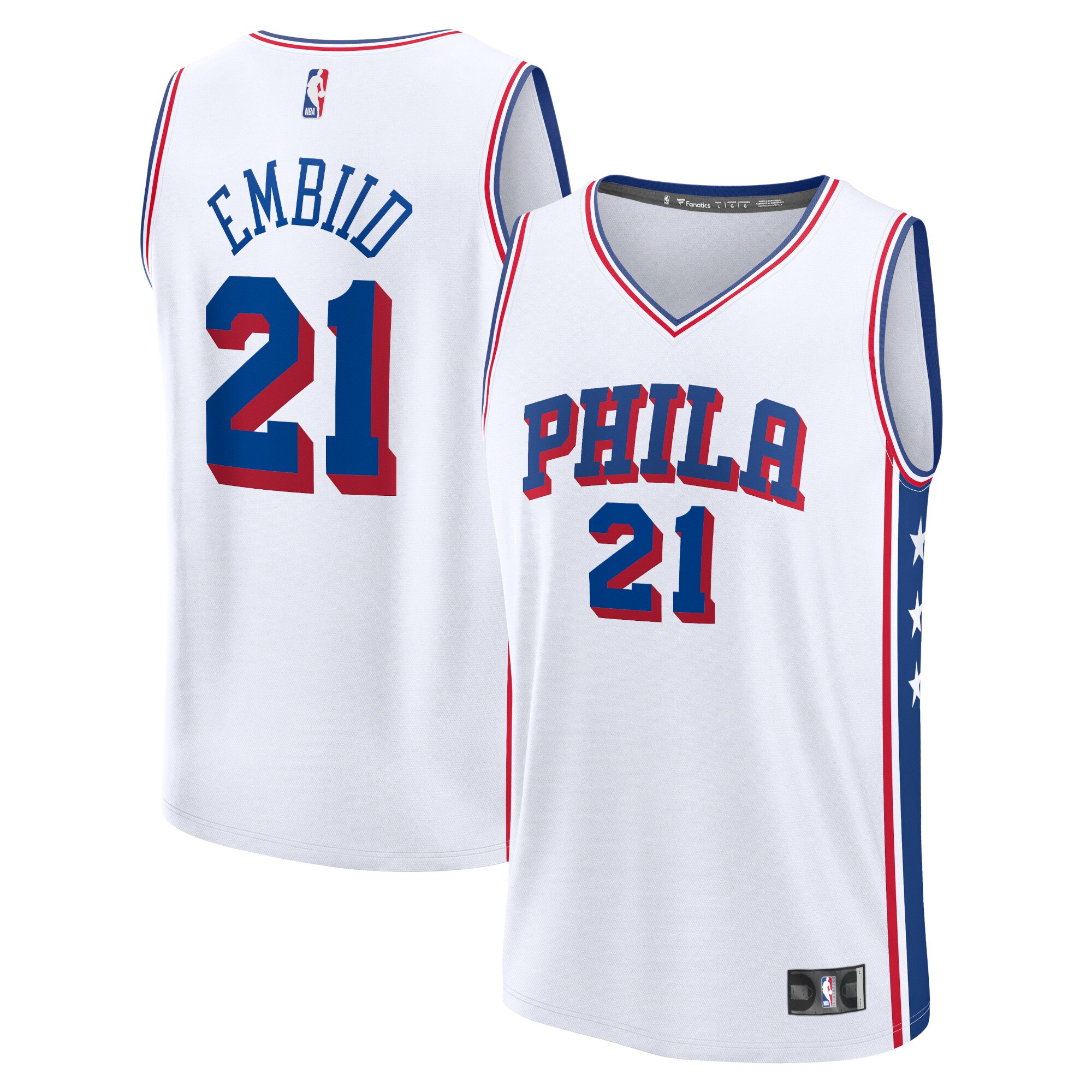 Joel Embiid Philadelphia 76ers Fanatics Branded 2023/24 Fast Break Replica Jersey - Association Edition - White - vstockx