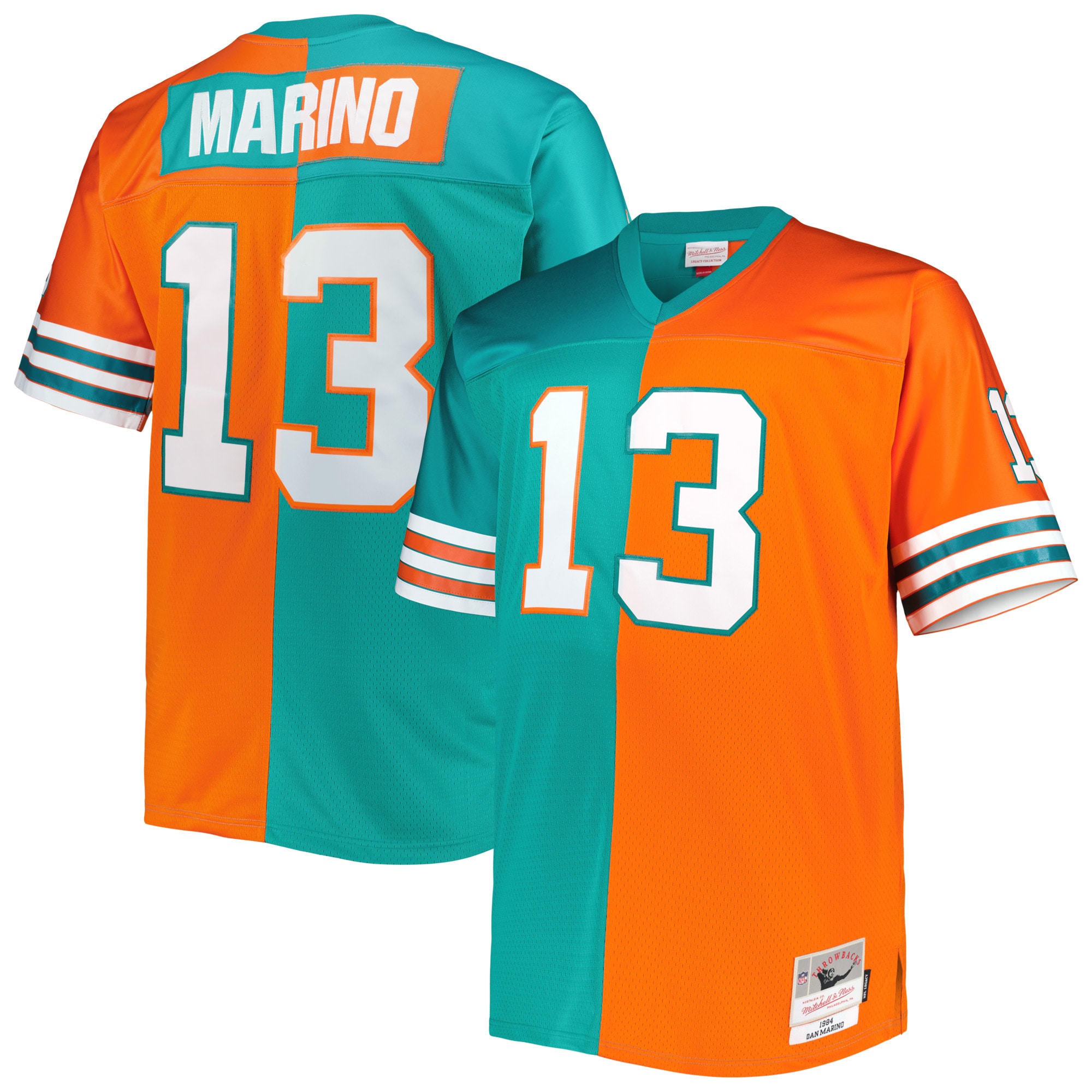 Dan Marino Miami Dolphins Mitchell & Ness Big & Tall Split Legacy Retired Player Replica Jersey - Aqua/Orange - vstockx