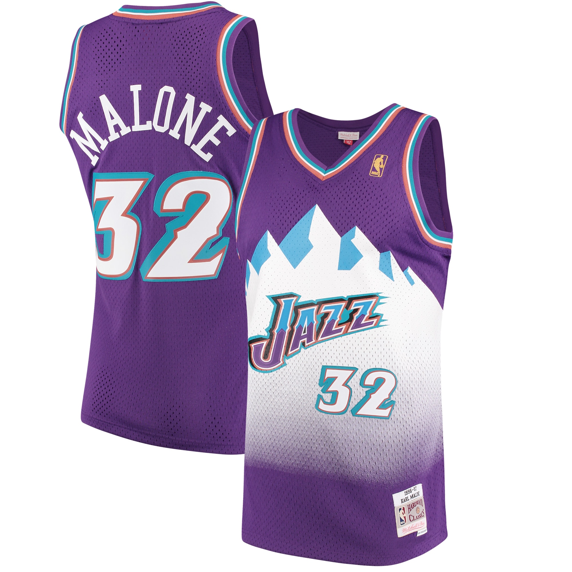Karl Malone Utah Jazz Mitchell & Ness Hardwood Classics Swingman Jersey - Purple - vstockx