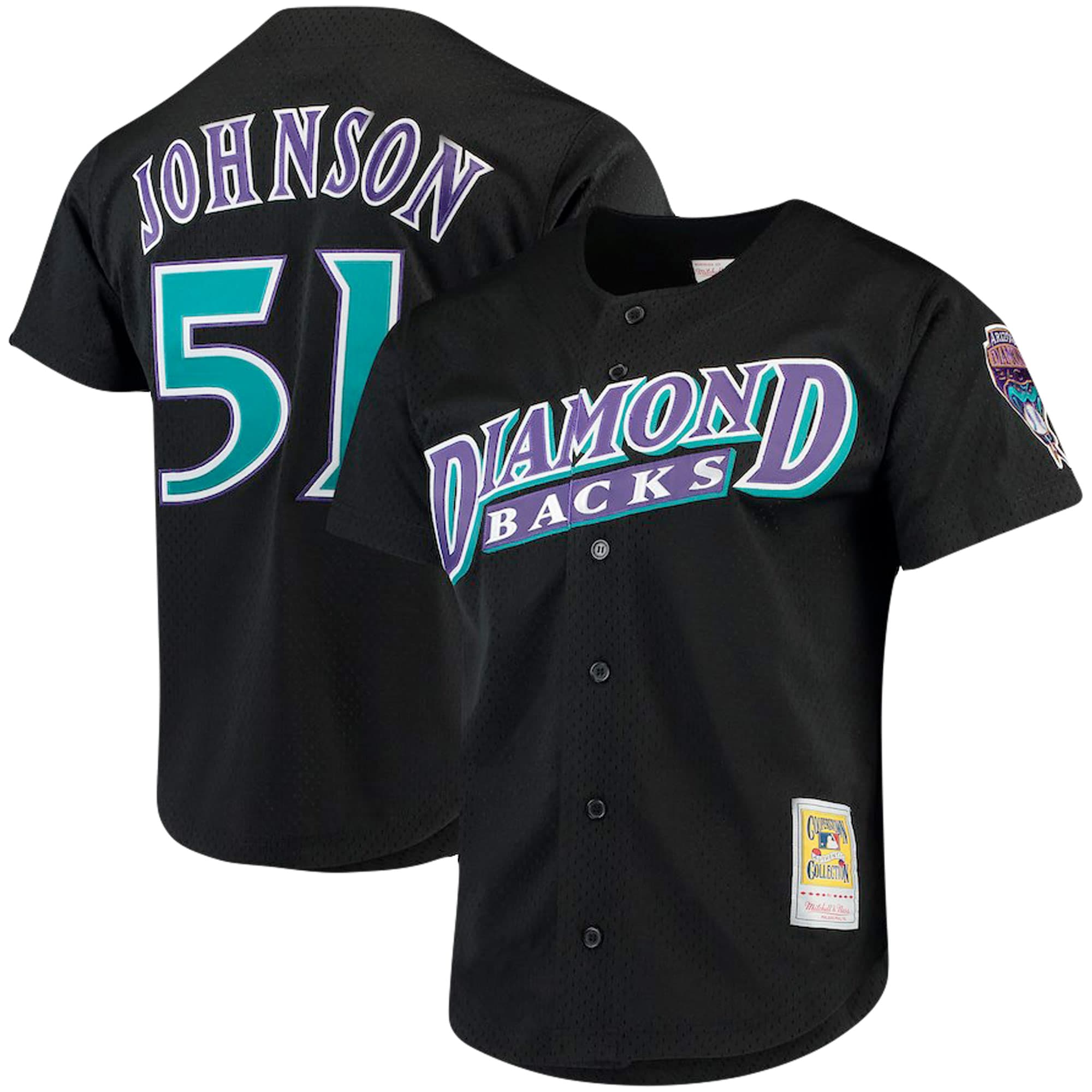 Randy Johnson Arizona Diamondbacks Mitchell & Ness Big & Tall Cooperstown Collection Mesh Button-Up Jersey- Black - vstockx