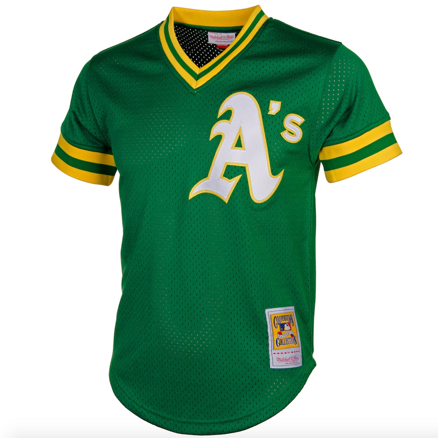 Men's Oakland Athletics Reggie Jackson Mitchell & Ness Green Cooperstown 1987 Mesh Batting Practice Jersey - vstockx