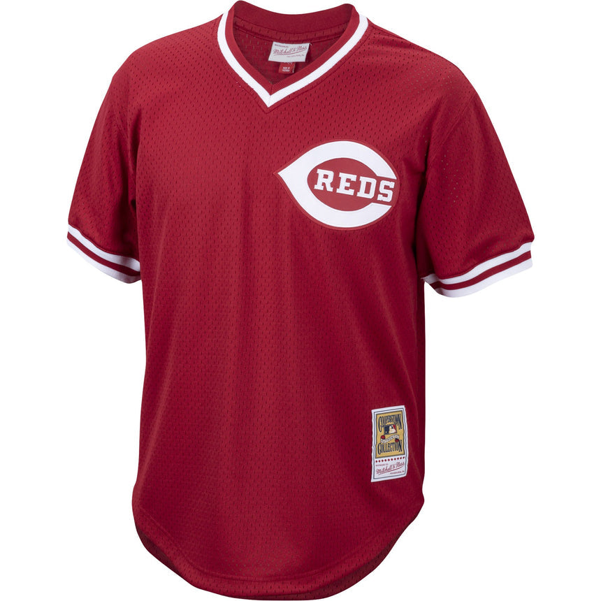 Men's Pete Rose Cincinnati Reds Mitchell & Ness Cooperstown Collection Authentic Mesh Batting Practice Jersey - Red - vstockx