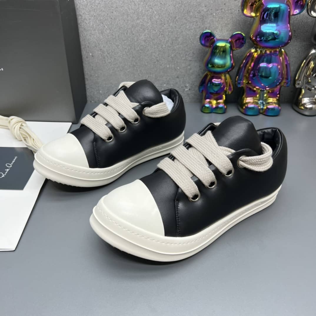 Rick Owens Jumbo Lace Padded Sneaks Low Black Milk - vstockx