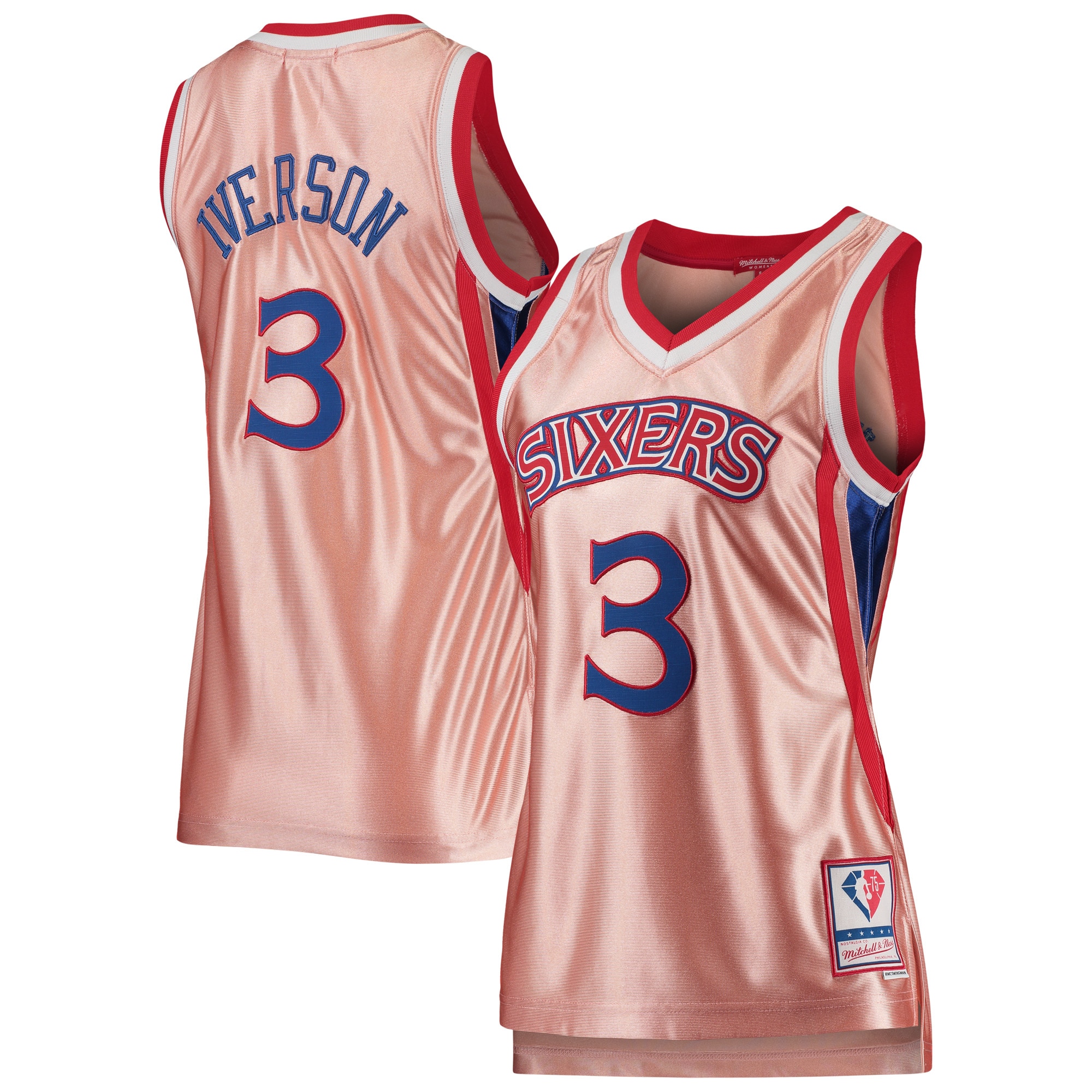 Allen Iverson Philadelphia 76ers Mitchell & Ness Women's 75th Anniversary Rose Gold 1996 Swingman Jersey - Pink - vstockx