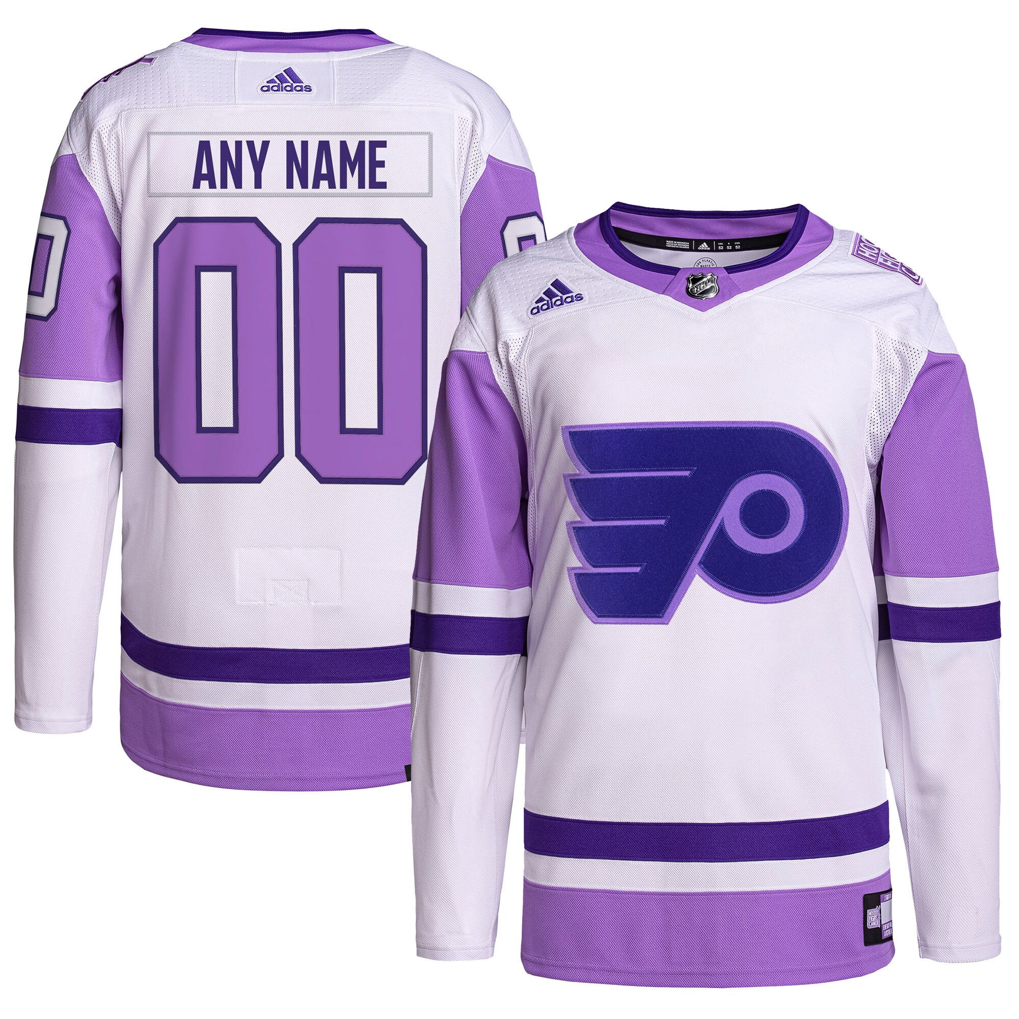 Philadelphia Flyers adidas Hockey Fights Cancer Primegreen Authentic Custom Jersey - White/Purple - vstockx