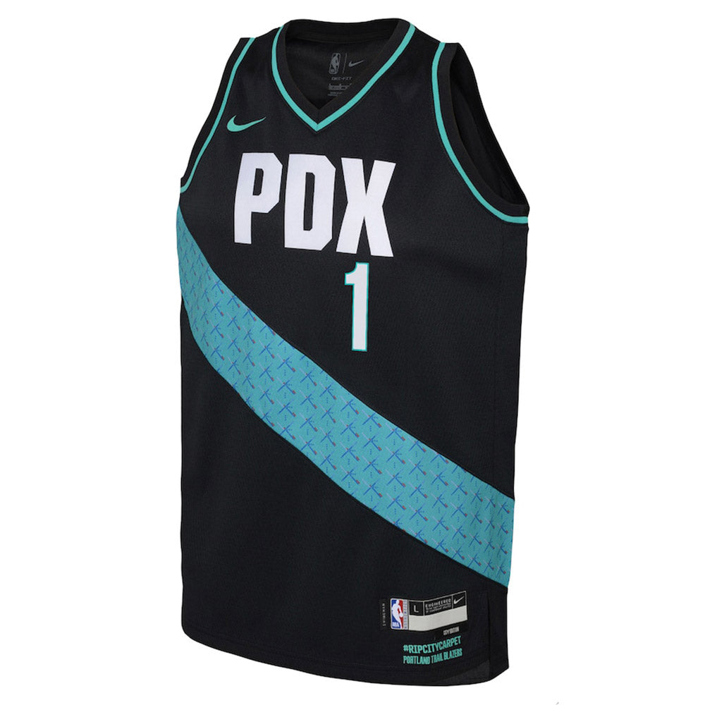 Youth Portland Trail Blazers Anfernee Simons City Edition Jersey - Black - vstockx