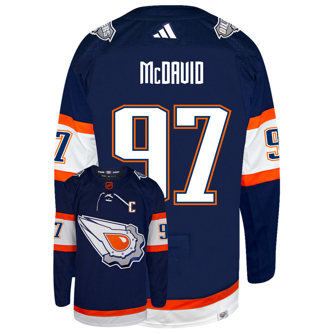 Connor McDavid Customizable Edmonton Oilers Adidas 2022 Primegreen Reverse Retro Authentic NHL Hockey Jersey - vstockx
