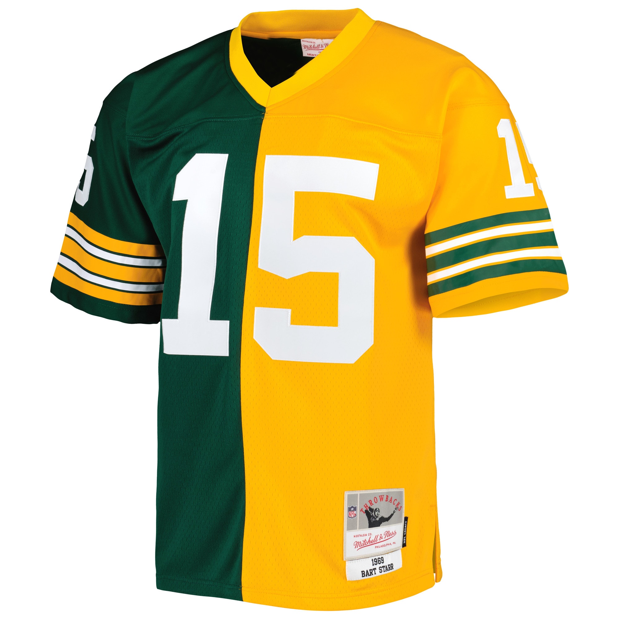 Bart Starr Green Bay Packers Mitchell & Ness 1969 Split Legacy Replica Jersey - Green/Gold - vstockx