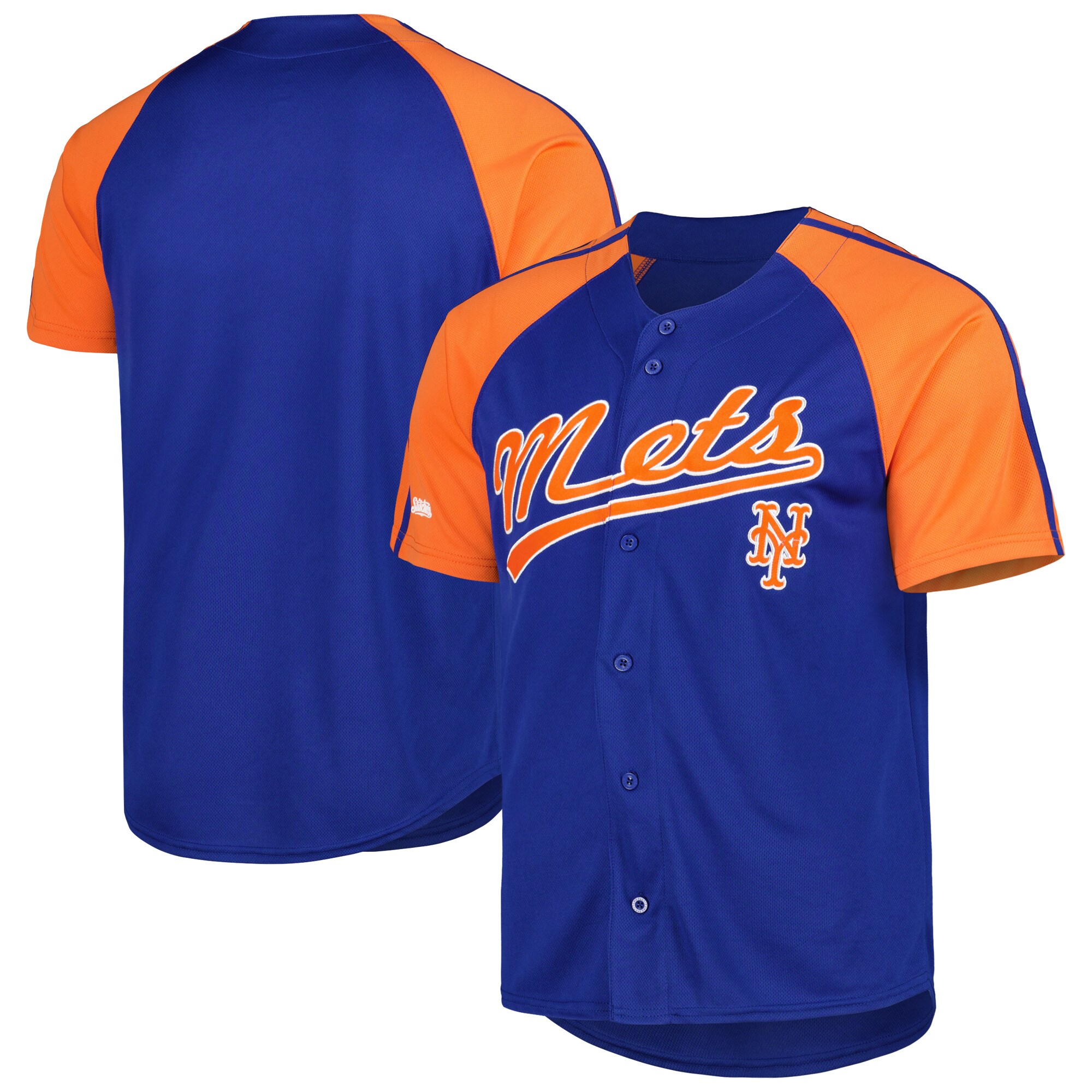 New York Mets Stitches Button-Down Raglan Fashion Jersey - Royal - vstockx