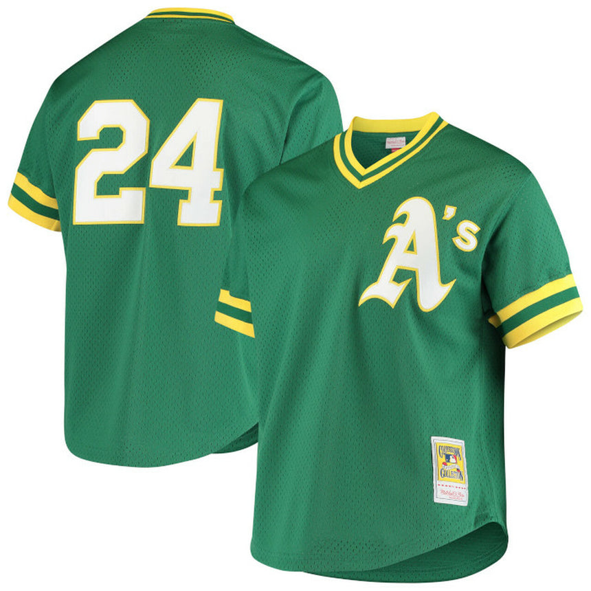 Men's Oakland Athletics Rickey Henderson 1991 Mitchell & Ness Green Cooperstown 1987 Mesh Batting Practice Jersey - vstockx