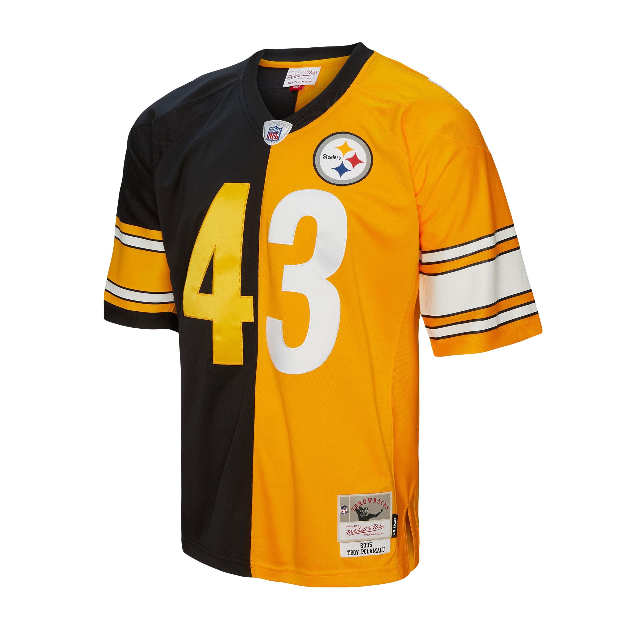Troy Polamalu Pittsburgh Steelers Mitchell & Ness 2005 Split Legacy Replica Jersey - Black/Gold - vstockx