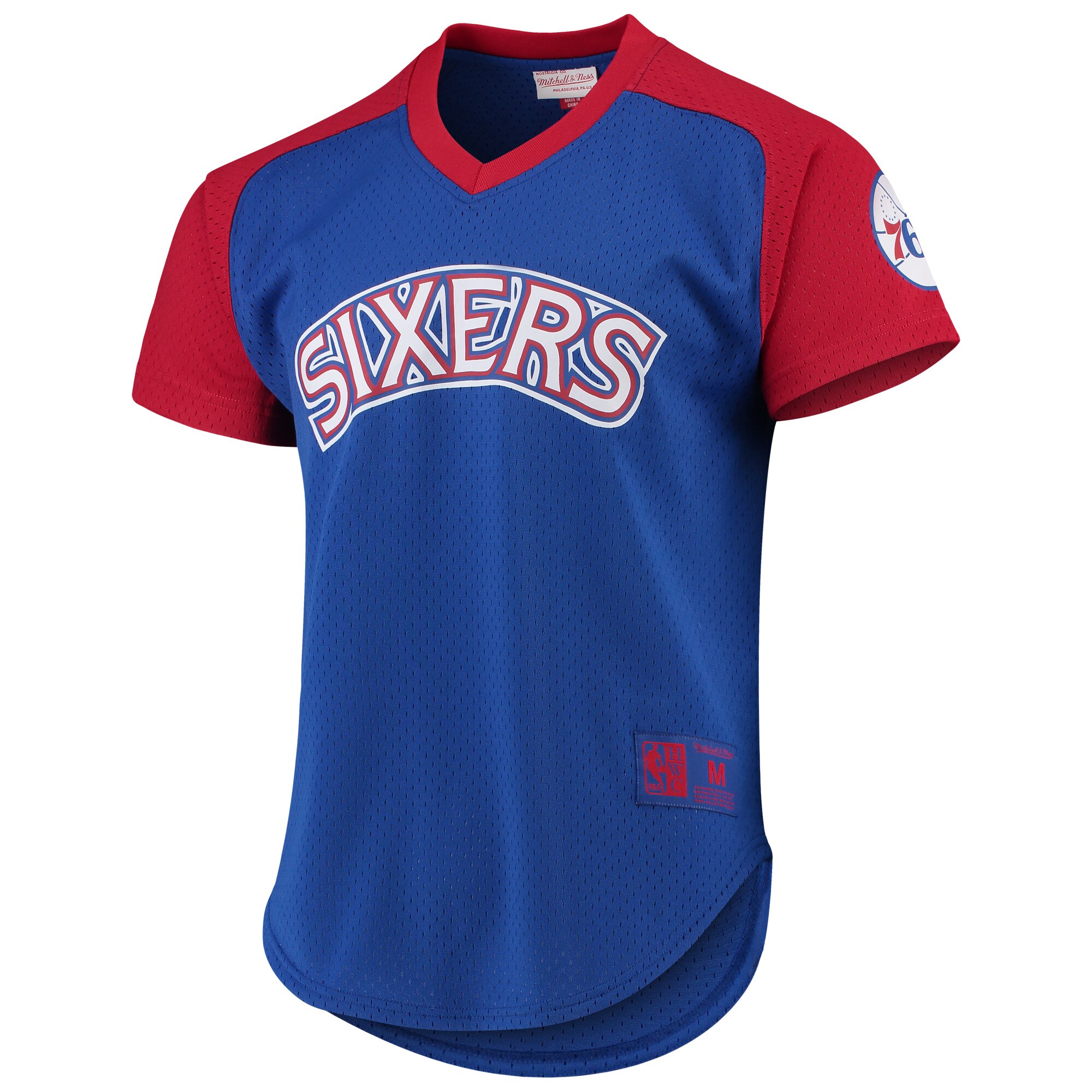 Philadelphia 76ers Mitchell & Ness Hardwood Classics Final Seconds Mesh Raglan Sleeve V-Neck T-Shirt - Royal - vstockx
