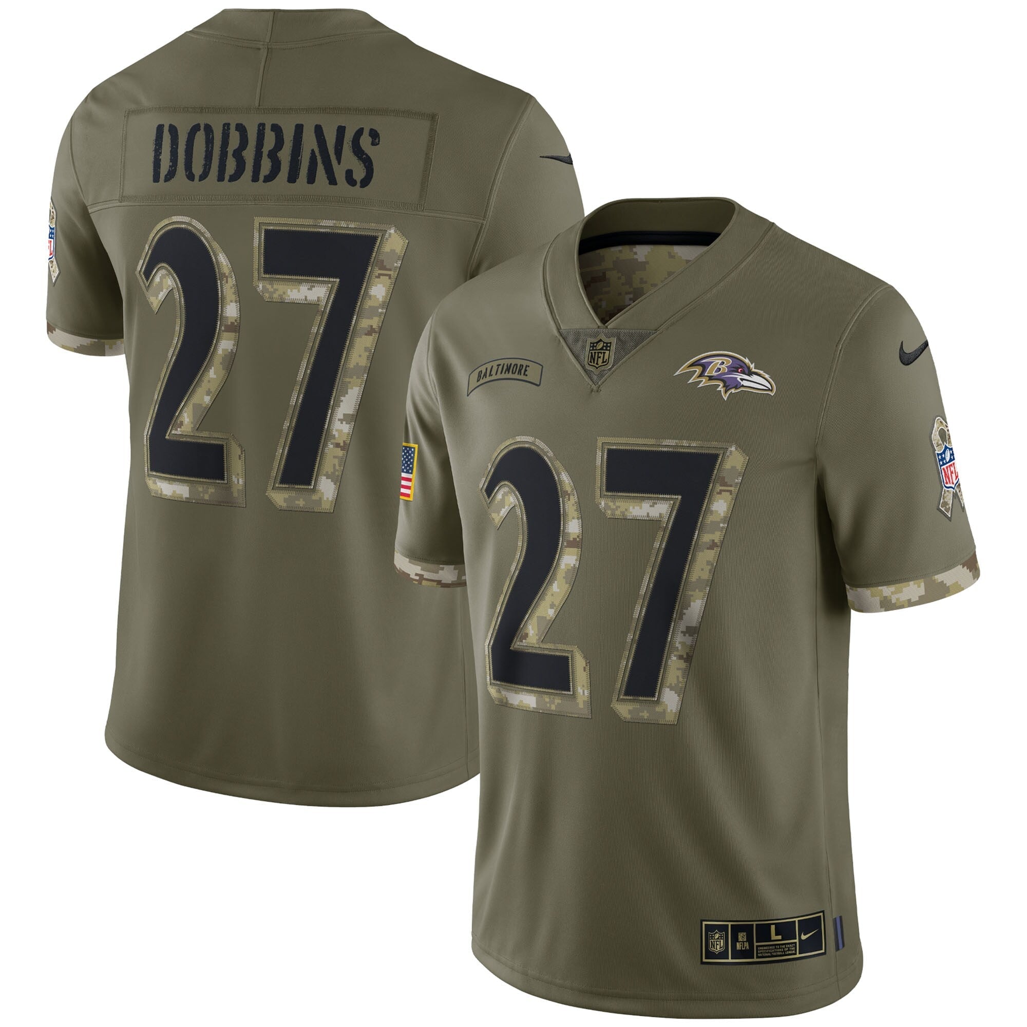 Men's Nike J.K. Dobbins Olive Baltimore Ravens 2022 Salute To Service Limited Jersey - vstockx