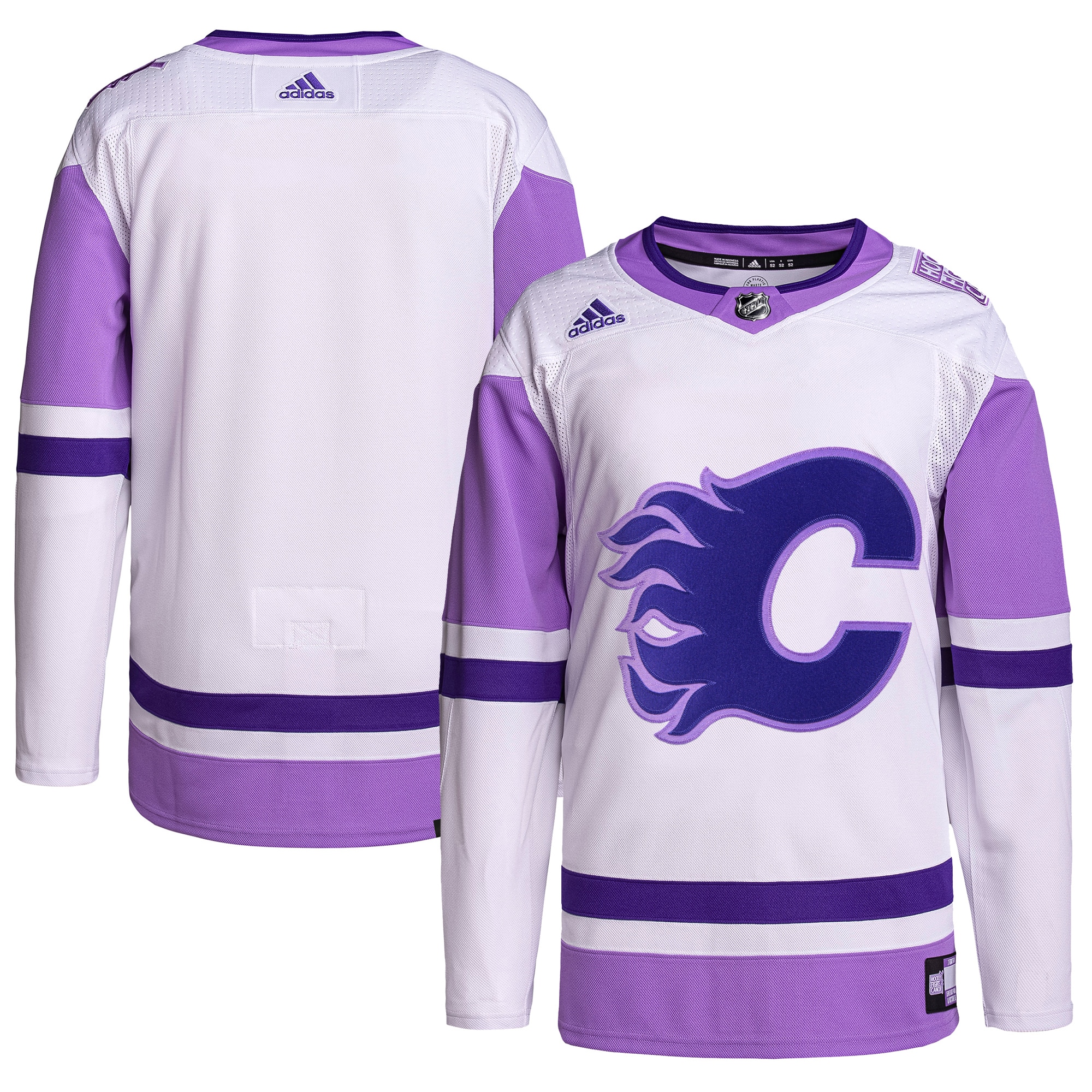 Calgary Flames adidas Hockey Fights Cancer Primegreen Authentic Blank Practice Jersey - White/Purple - vstockx