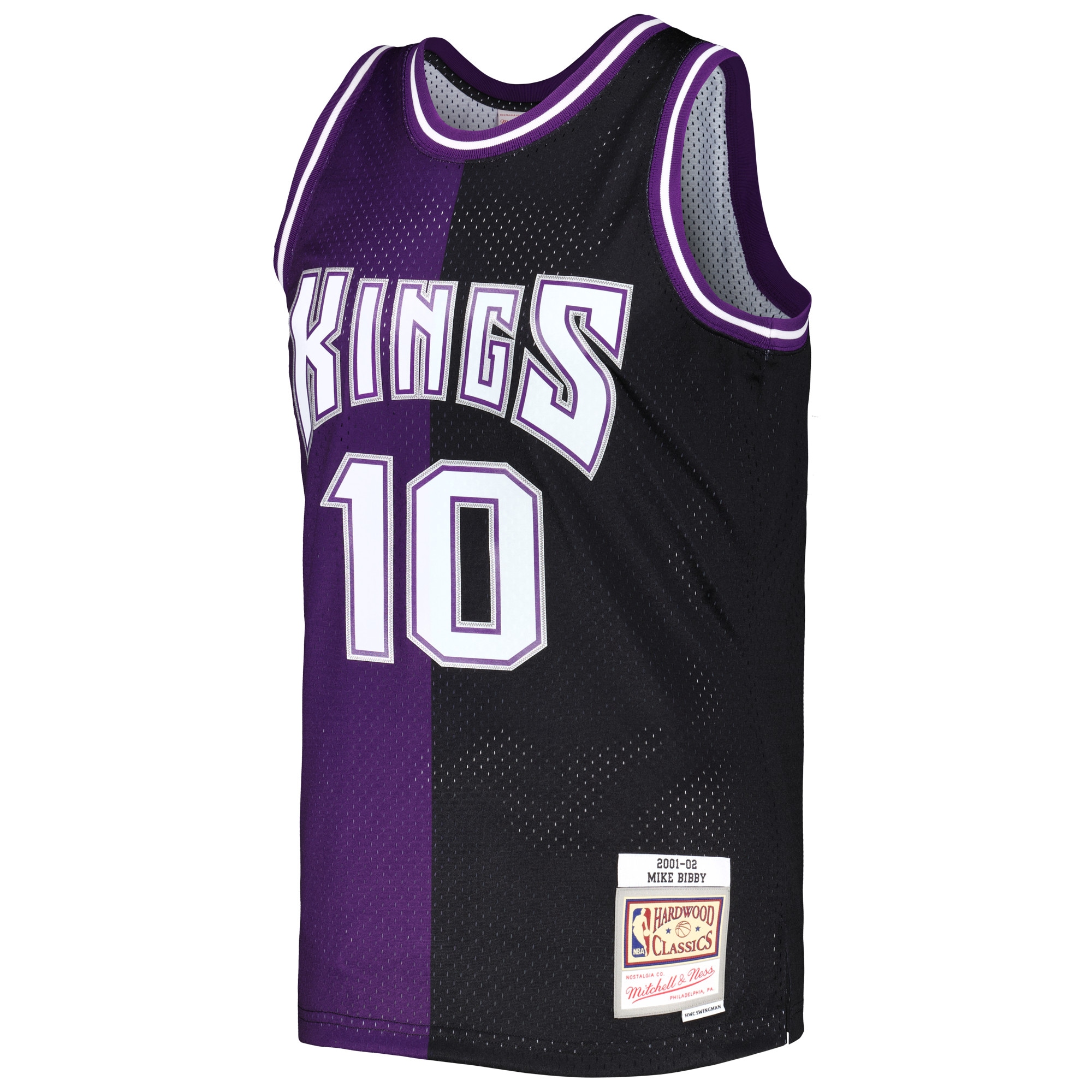 Mike Bibby Sacramento Kings Mitchell & Ness Hardwood Classics 2001/02 Split Swingman Jersey - Purple/Black - vstockx