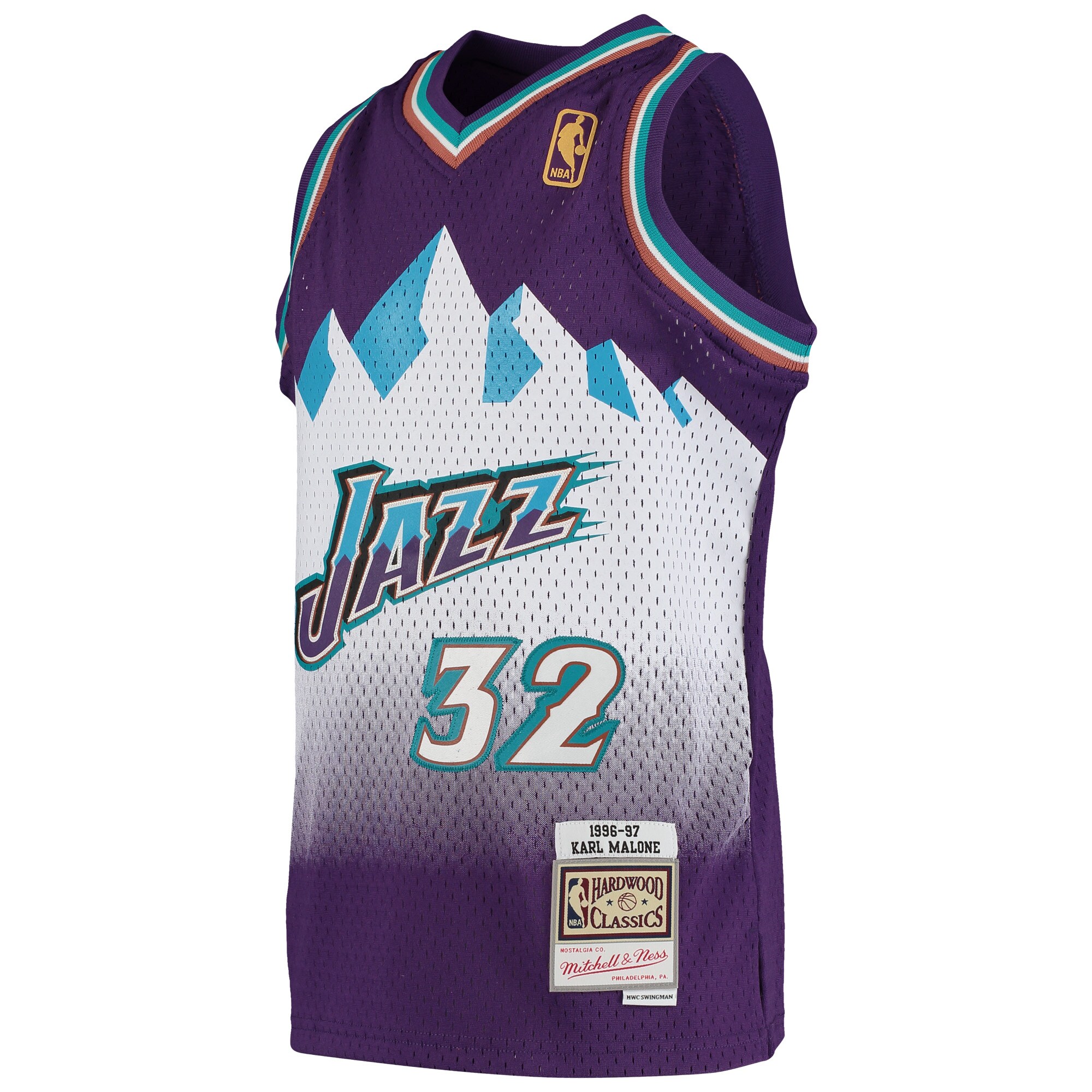 Karl Malone Utah Jazz Mitchell & Ness Youth 1991-92 Hardwood Classics Swingman Throwback Jersey - Purple - vstockx